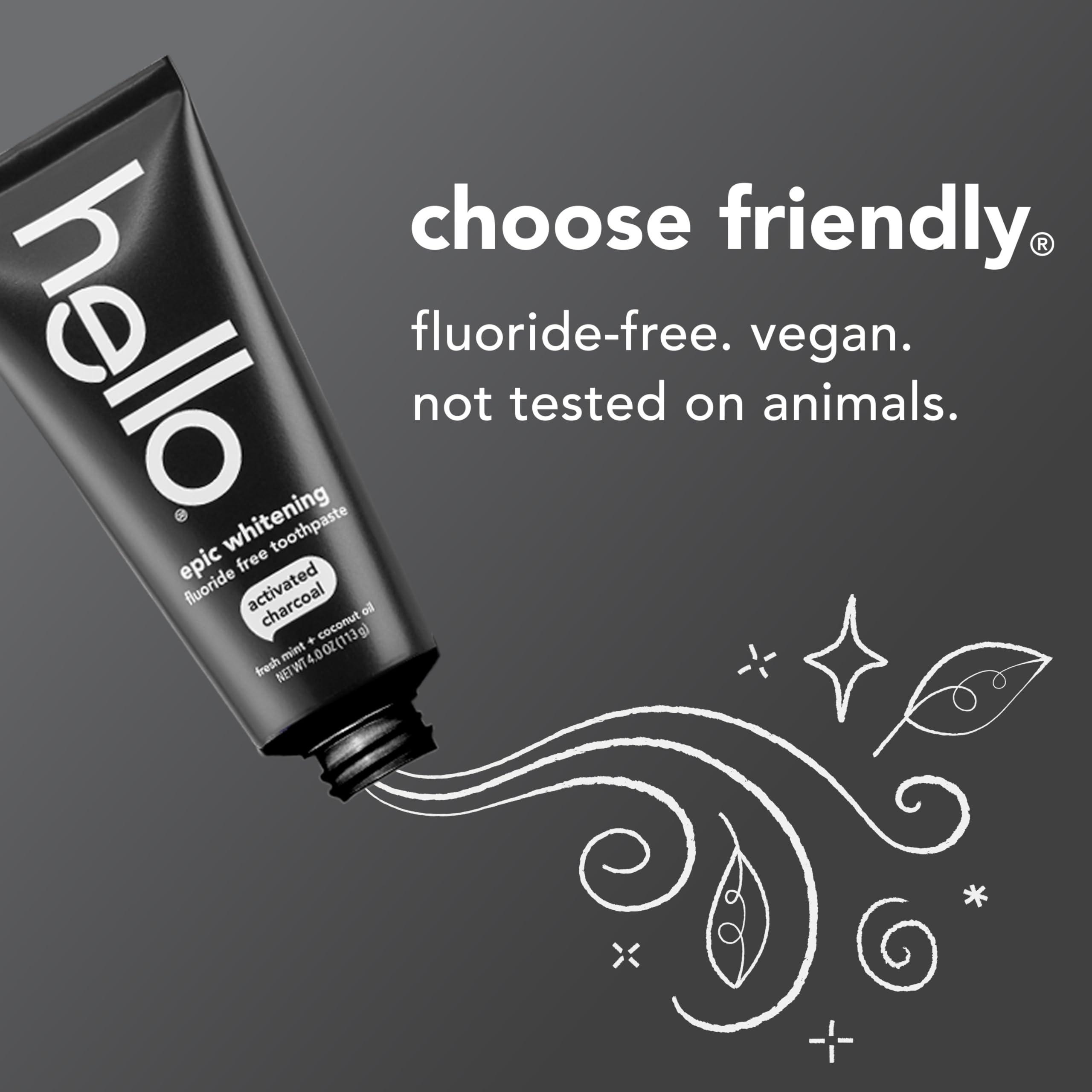 hello Epic Whitening Charcoal Fluoride Free Toothpaste, Activated Charcoal Toothpaste with Coconut Oil, Whitens Teeth Naturally, SLS Free, Fresh Mint, 4.0 Oz Tube - Image 3