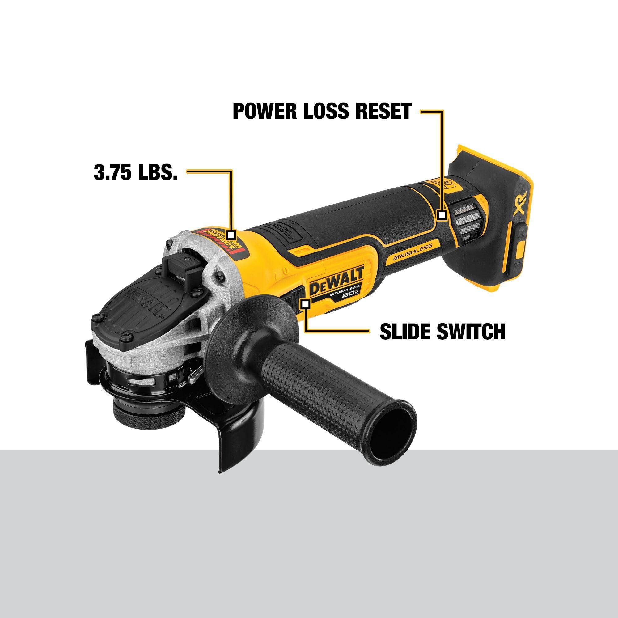 DEWALT 20V MAX* XR Angle Grinder with Kickback Brake, Slide Switch, 4-1/2-Inch, Tool Only (DCG405B) - Image 2