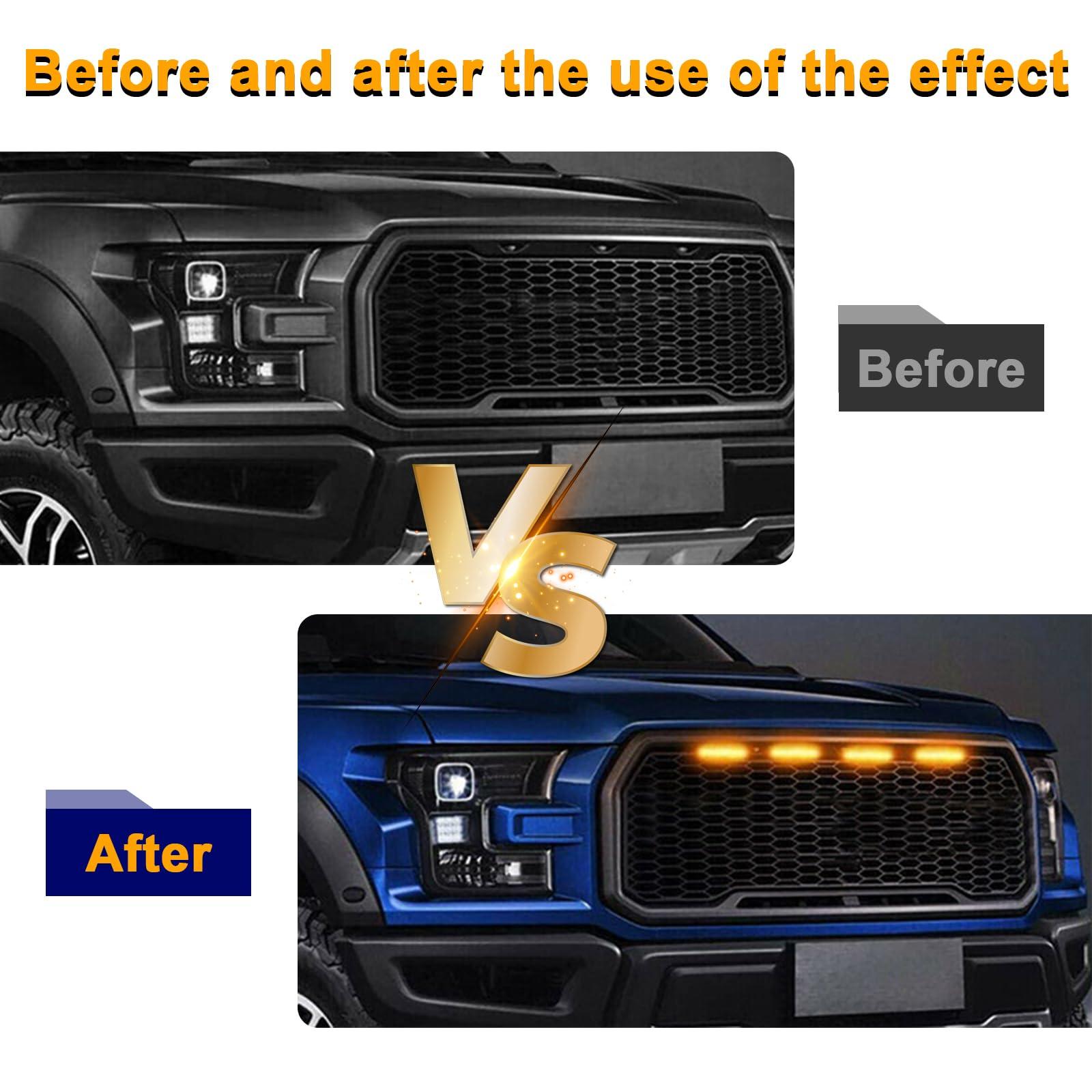 Dickno 6PCS Car Grille Lights, Bright Amber LED Grill Lights with Wiring Harness, Waterproof Front Grill Trim Lamps, Vehicle Exterior Grille Lamps Compatible with F150 F250 F350 (Yellow+Yellow) - Image 4
