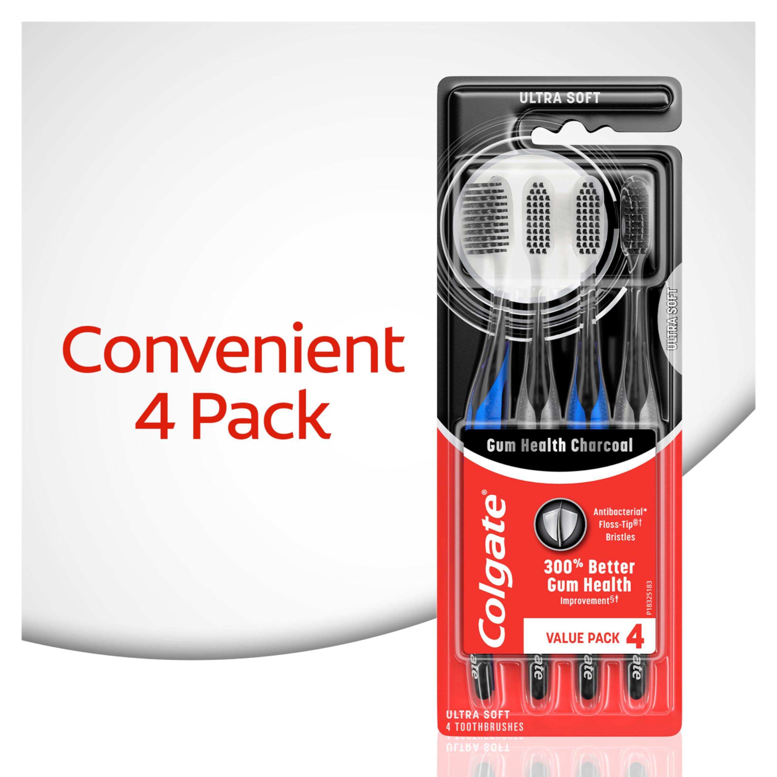 Colgate Gum Health Charcoal Adult Manual Toothbrush, Ultra Soft, 4 Count (Pack of 1) - Image 3