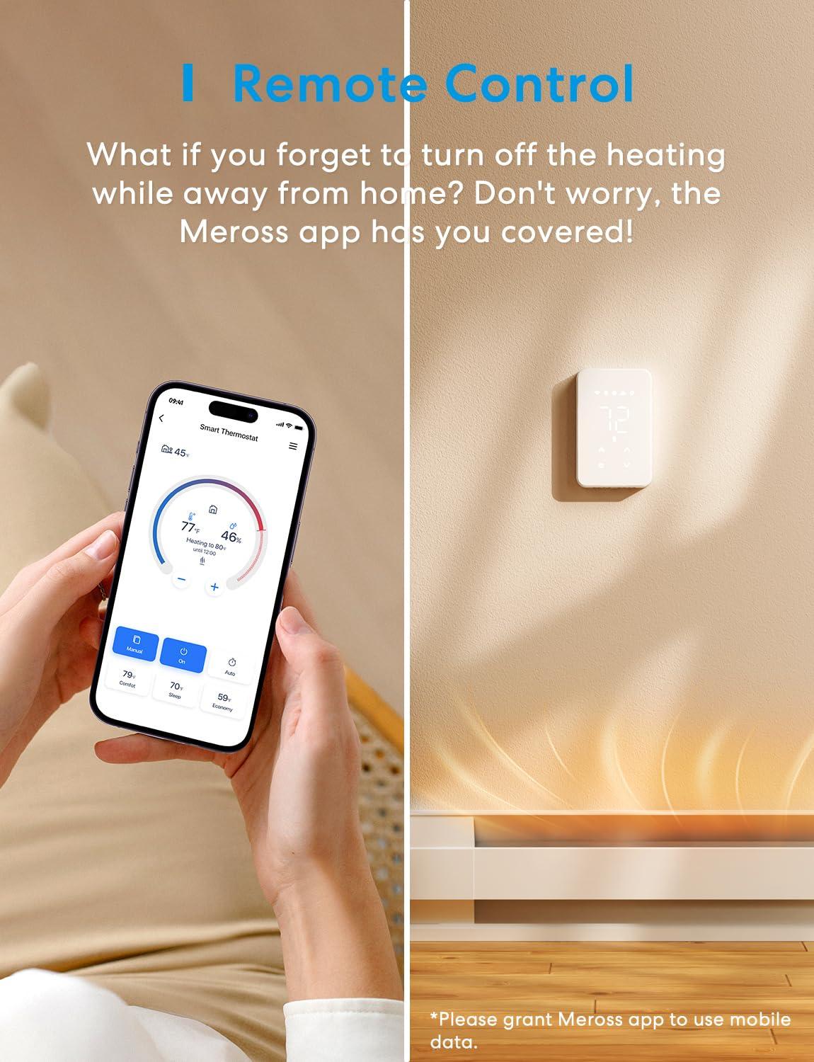 meross Smart Thermostat for Electric Baseboard and in-Wall Heaters Work with HomeKit, Alexa and Google Home, 120V-240V Wi-Fi Programmable Thermostat with Easy Install, Energy Saving, 4 Wires Needed - Image 3