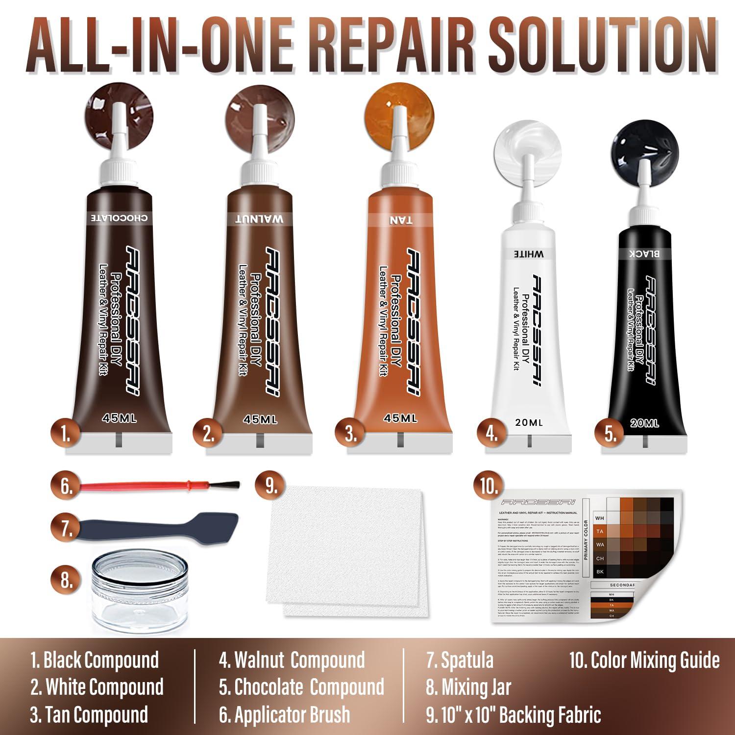 ARCSSAI ARCSSAL Brown Leather Repair Kit for Furniture, Leather Couch Repair Kit for Sofa, Jacket, Car Seats and Purse with Super Easy Instructions, Restores Any Material, Bonded, Pleather, Genuine - Image 5
