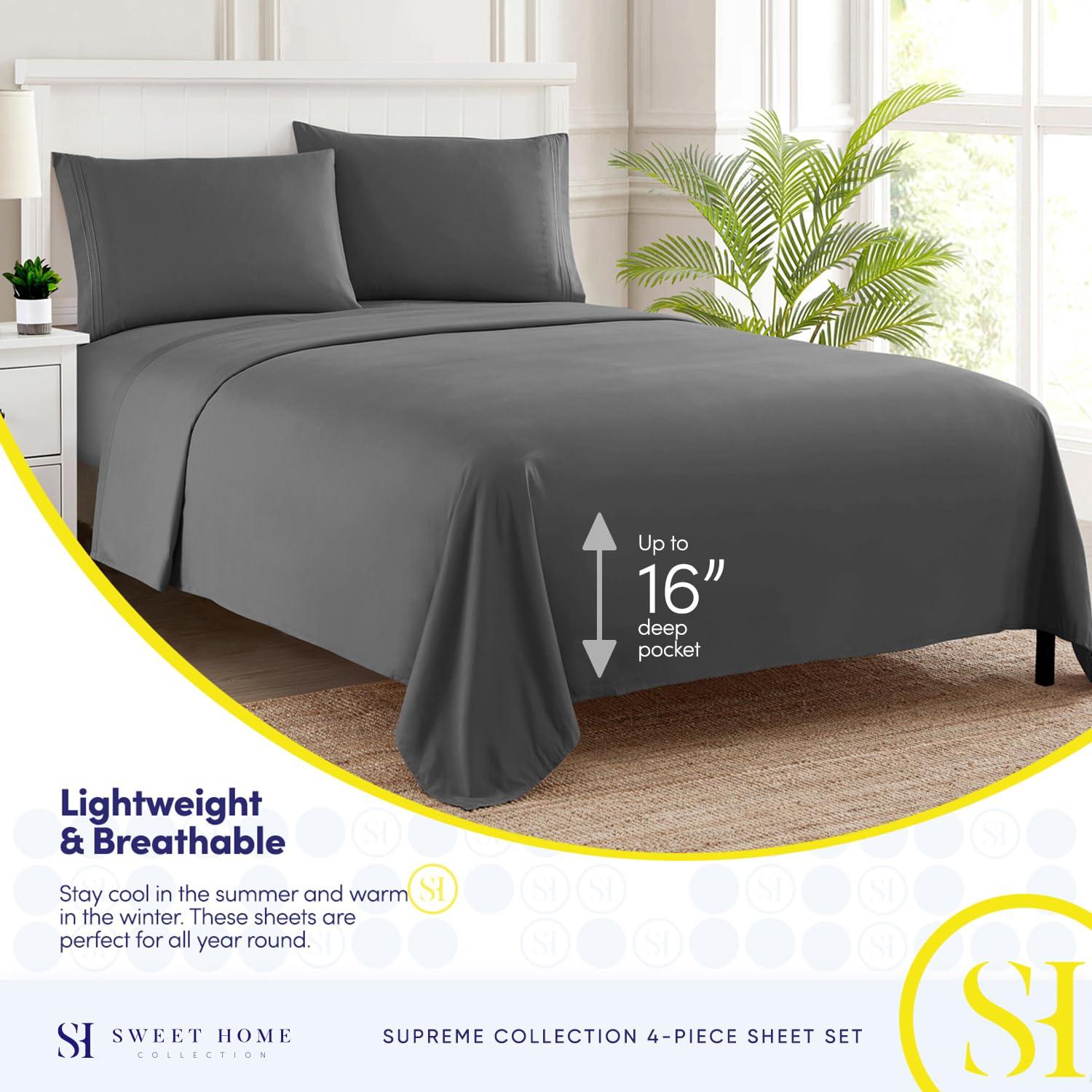 Queen Size Bed Sheets - Breathable Luxury Sheets with Full Elastic & Secure Corner Straps Built In - 1800 Supreme Collection Extra Soft Deep Pocket Bedding Set, Sheet Set, Queen, Gray - Image 3