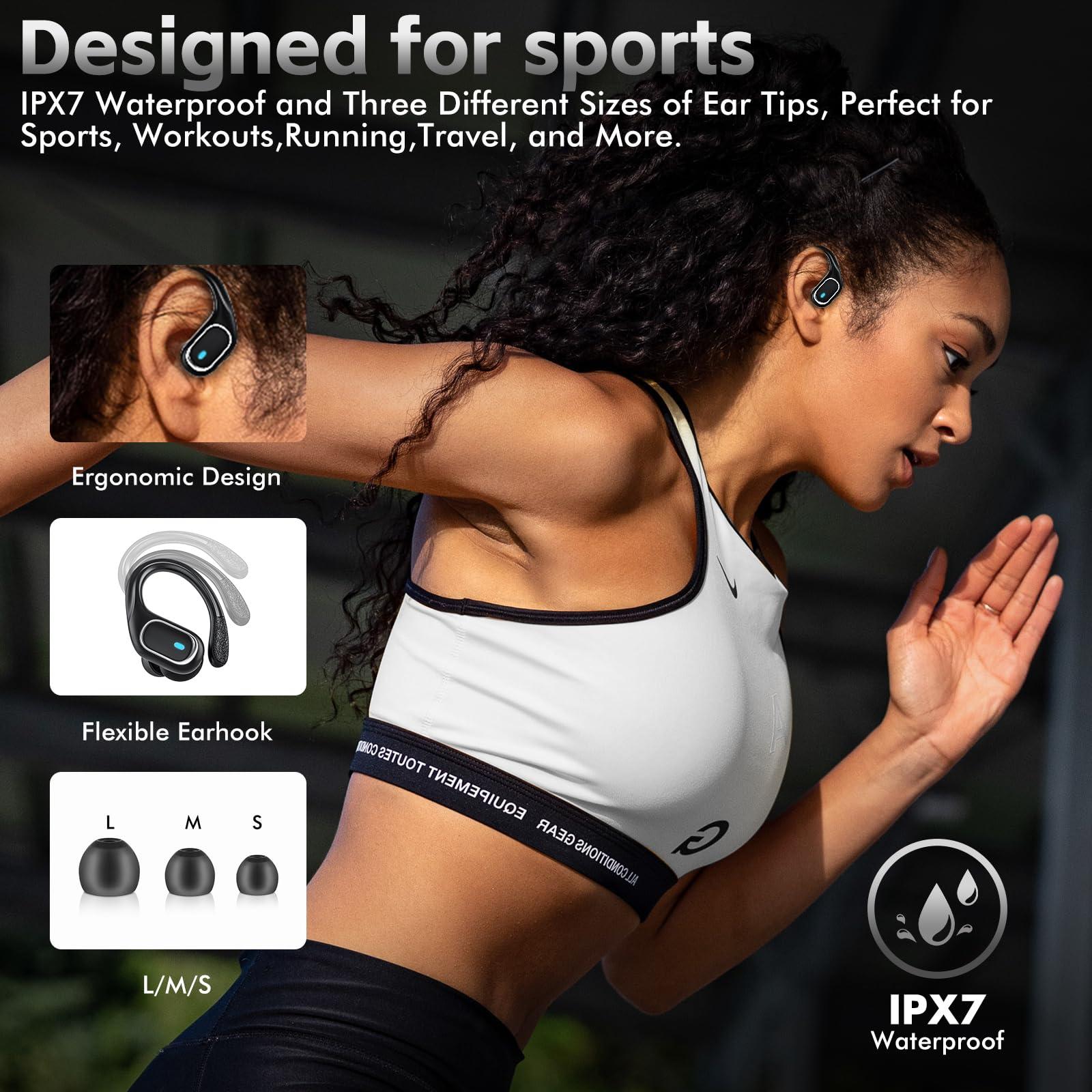 Wireless Earbuds Bluetooth Headphones 80Hrs Playtime Ear Buds IPX7 Waterproof Sports Earphones Wireless Charging Case Over-Ear Earhooks Headest - Black - Image 5