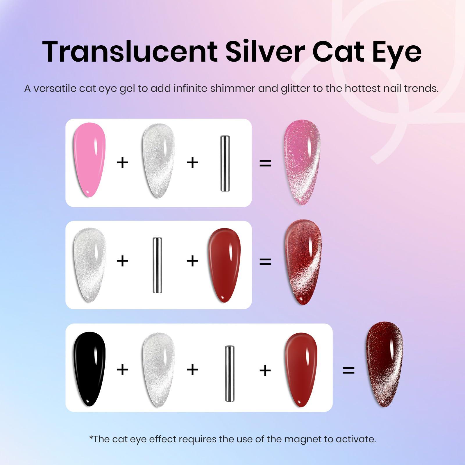 Beetles Cat Eye Gel Nail Polish - 15ml Silver Shimmer Gel Polish with Magnet Soak Off UV LED Nail Lamp Velvet Nail Polish Nail Art Salon DIY Home Manicure Gift for Women - Image 5