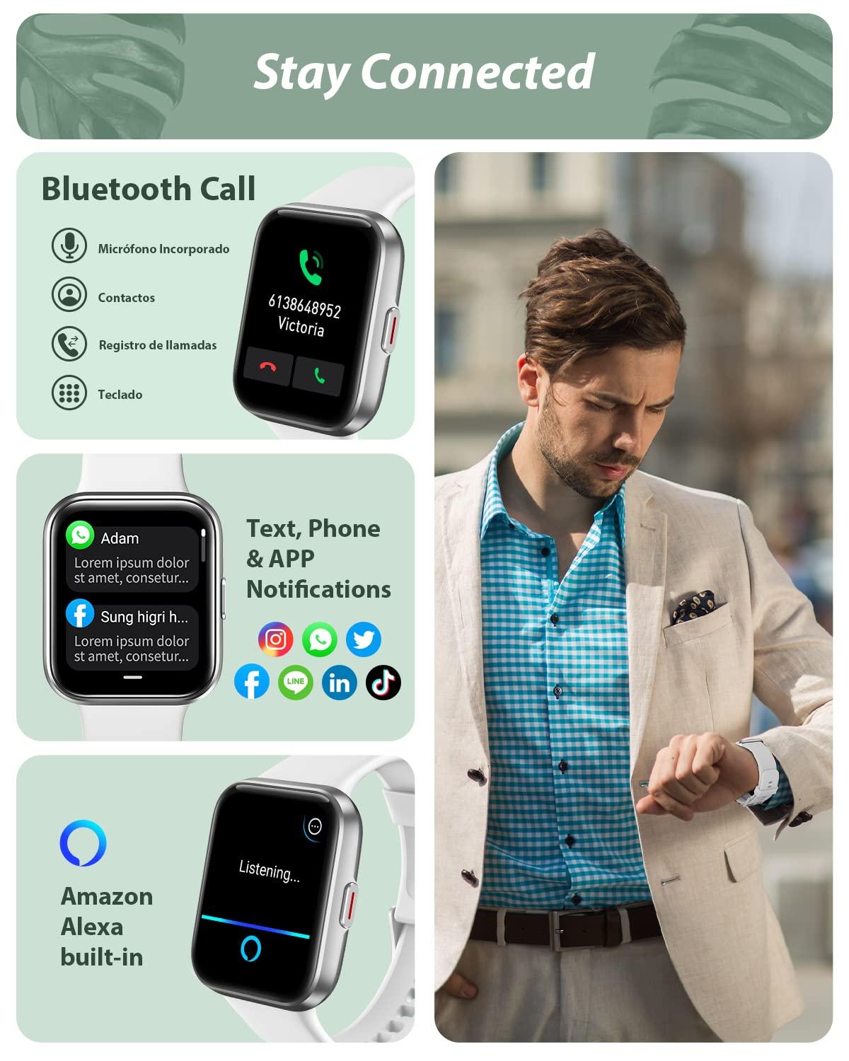 Bluetooth Smart Watch for Men Women(Call Receive/Dial), Alexa Built-in, 1.8" Touch Screen Fitness Tracker with Heart Rate Sleep Tracking, 100 Sports Modes, 5ATM Waterproof Smartwatch - Image 2