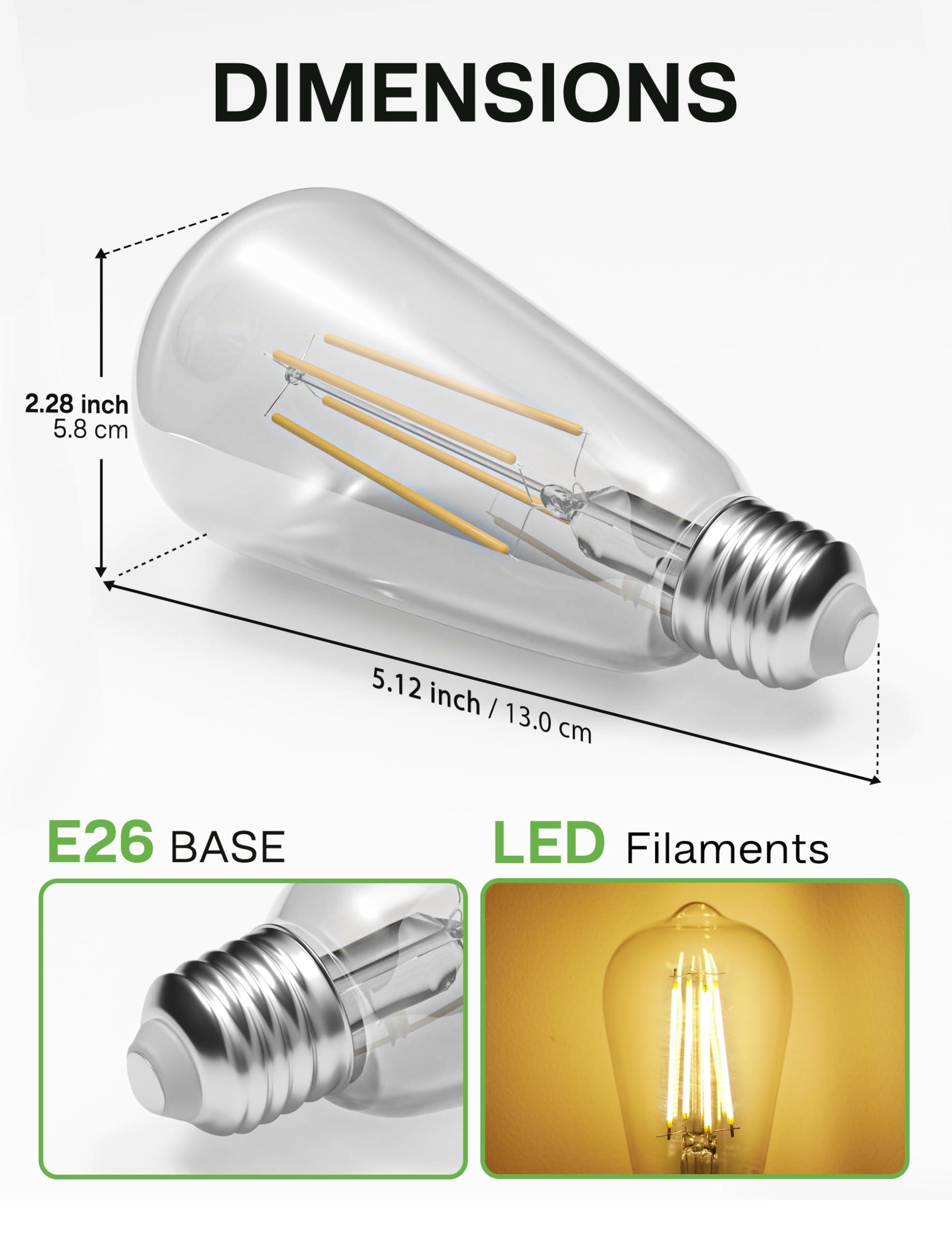 Eastiya Dusk to Dawn Light Bulbs, 6W Equivalent 60W, Soft White 2700K, E26 Base, Light Sensing, ST58 Vintage Style, 600LM, Outdoor Edison Bulbs, Automatic Light Bulbs for Porch Patio Garage, 2 Pack - Image 6