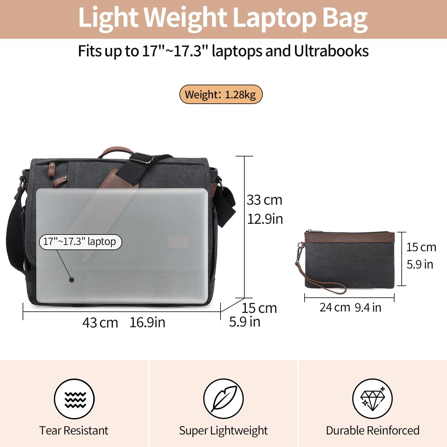 Nerlion Messenger Bag for Men 17-17.3 Inch Laptop Bag Canvas Water-resistant Computer Bag Shoulder Bag Work Briefcase Bookbag for College (Dark Gray) - Image 5