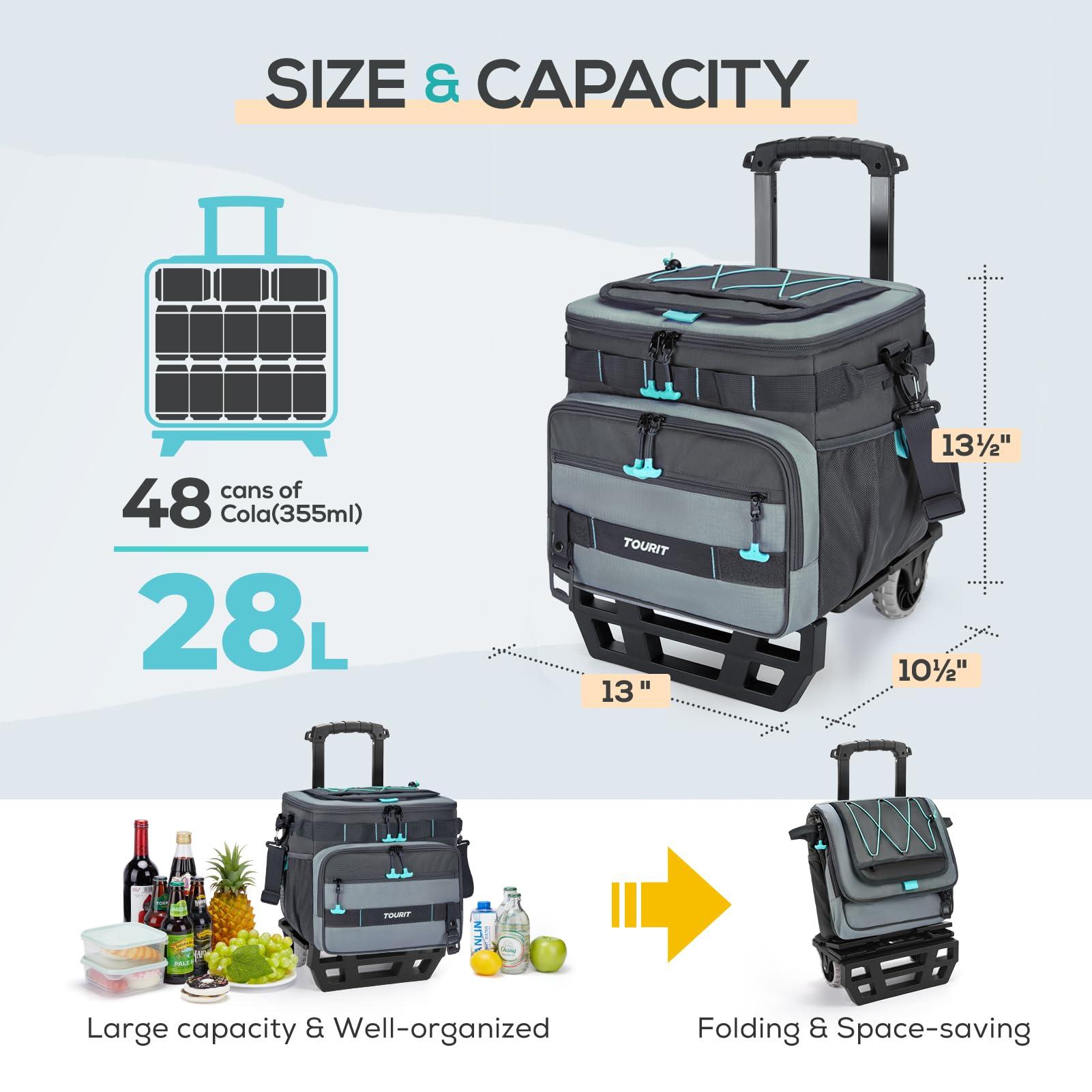 TOURIT Collapsible 48-Can Leak-Proof Insulated Rolling Cooler with All-Terrain Cart, Upgraded Fixtures and New Wheels Suitable for Beach, Picnic, Shopping - Image 2