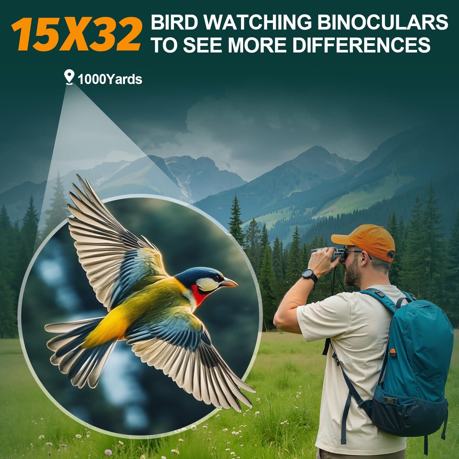15x32 Compact Binoculars for Adults and Kids - WOZEL High Powered Small Binoculars for Bird Watching, Hunting, Travel, Hiking, Concert, Sports and Outdoors - Easy Focus with Large Objectives - Green - Image 7