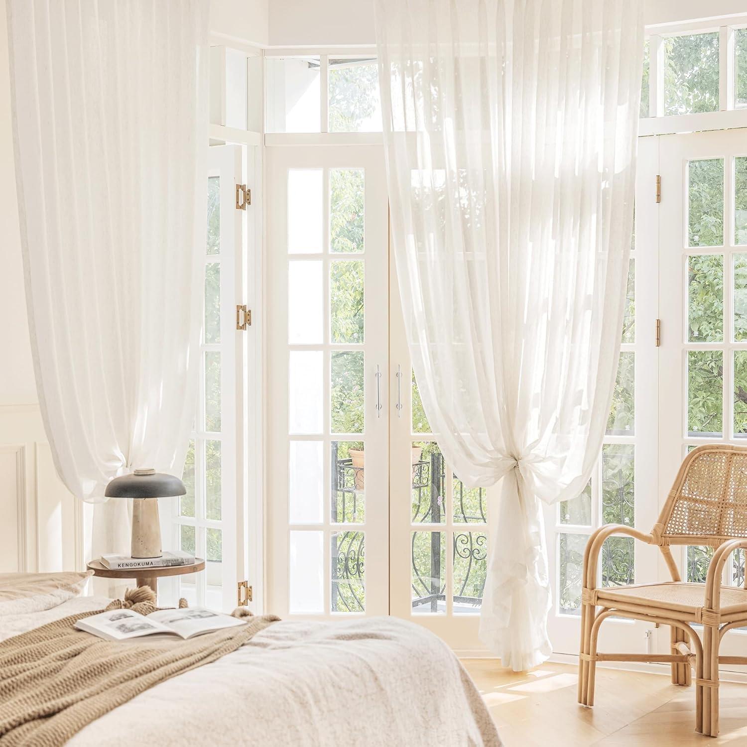 FMFUNCTEX Linen Sheer Curtains for Bedroom, Beige Curtains 84 inches Long for Living Room, Natural Flax Blend Window Draperies for Farmhouse Curtain, Rod Pocket 2 Panels - Image 9