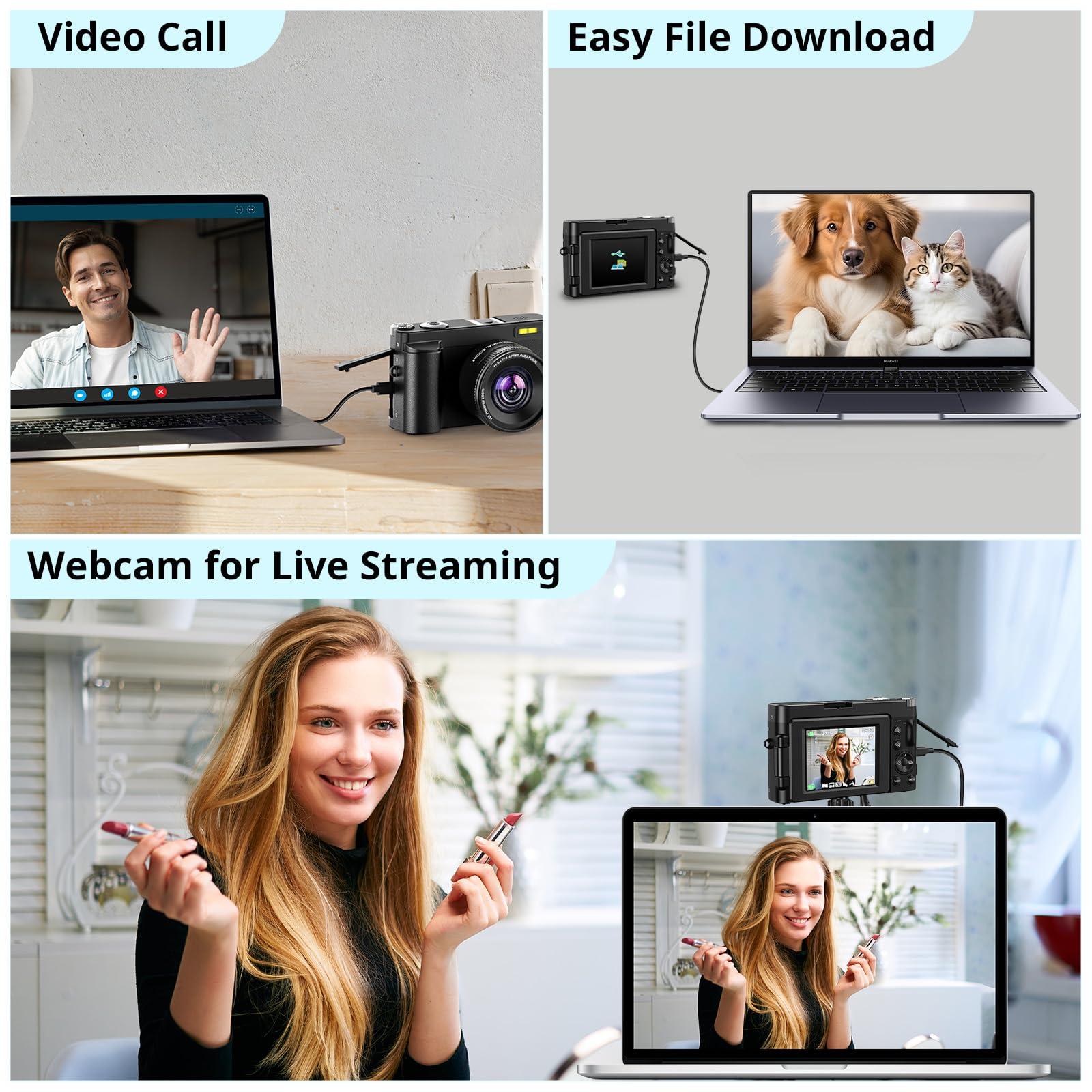 4K Digital Camera for Photography Autofocus, 2024 Latest 48MP Vlogging Camera for YouTube with SD Card, 2 Batteries, 3" 180°Flip Screen Compact Travel Camera for Teens with 16X Zoom, Anti-Shake,Black - Image 6
