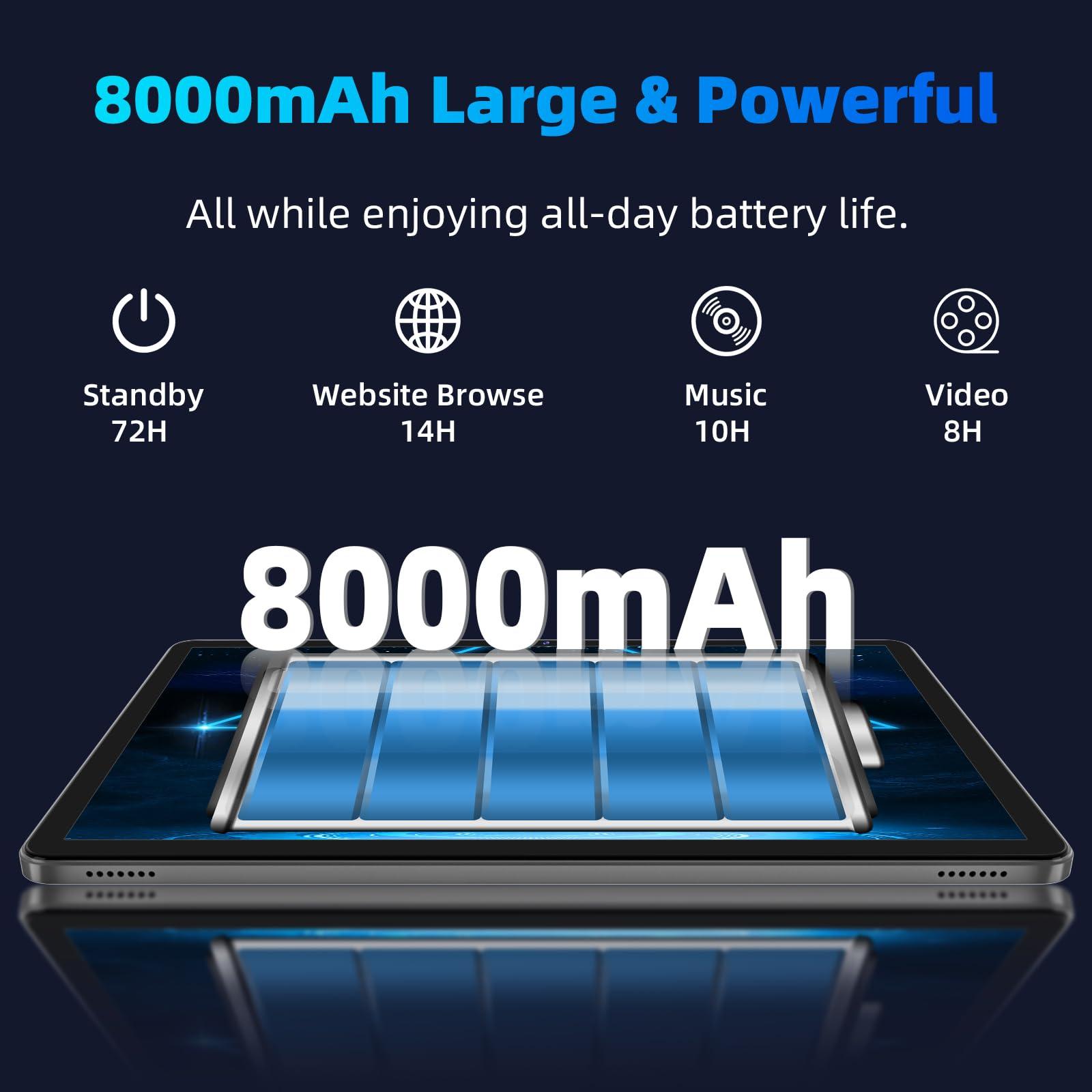 2025 Upgraded Android 14 Tablet, 11inch Tablet PC,Support Face Unlock, Octa-core CPU,12GB+128GB+1TB Expand, 8000mAh Big Battery, 18W Fast Charging, WiFi6, BT5.0,Touchscreen Display Tableta with Case - Image 3