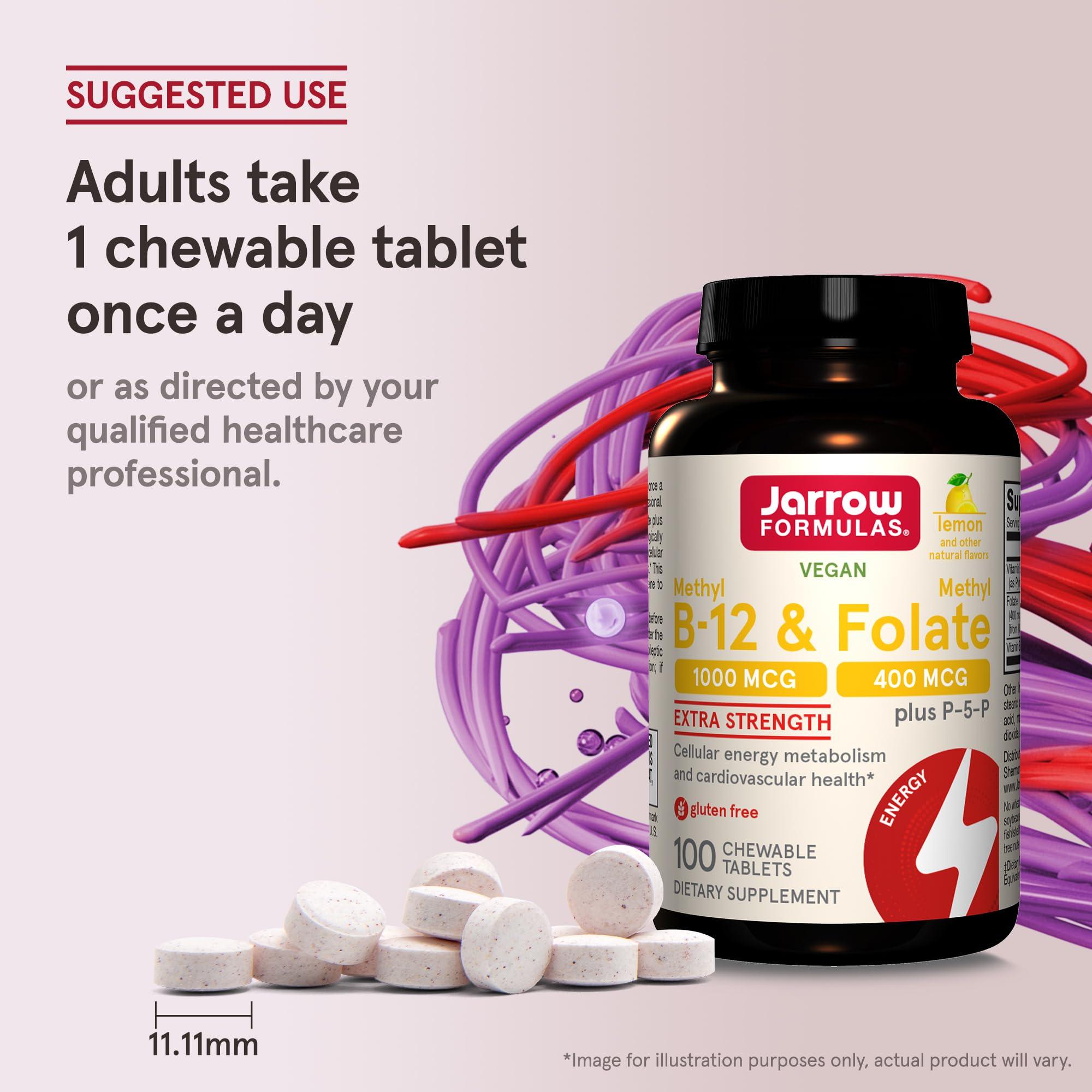 Jarrow Formulas Methyl B-12 1000 MCG and Methyl Folate 400 MCG, Extra Strength, Cellular Energy Metabolism and Cardiovascular Health Formula(1) With P-5-P, 100 Chewable Tablets, Up to a 100 Day Supply - Image 7