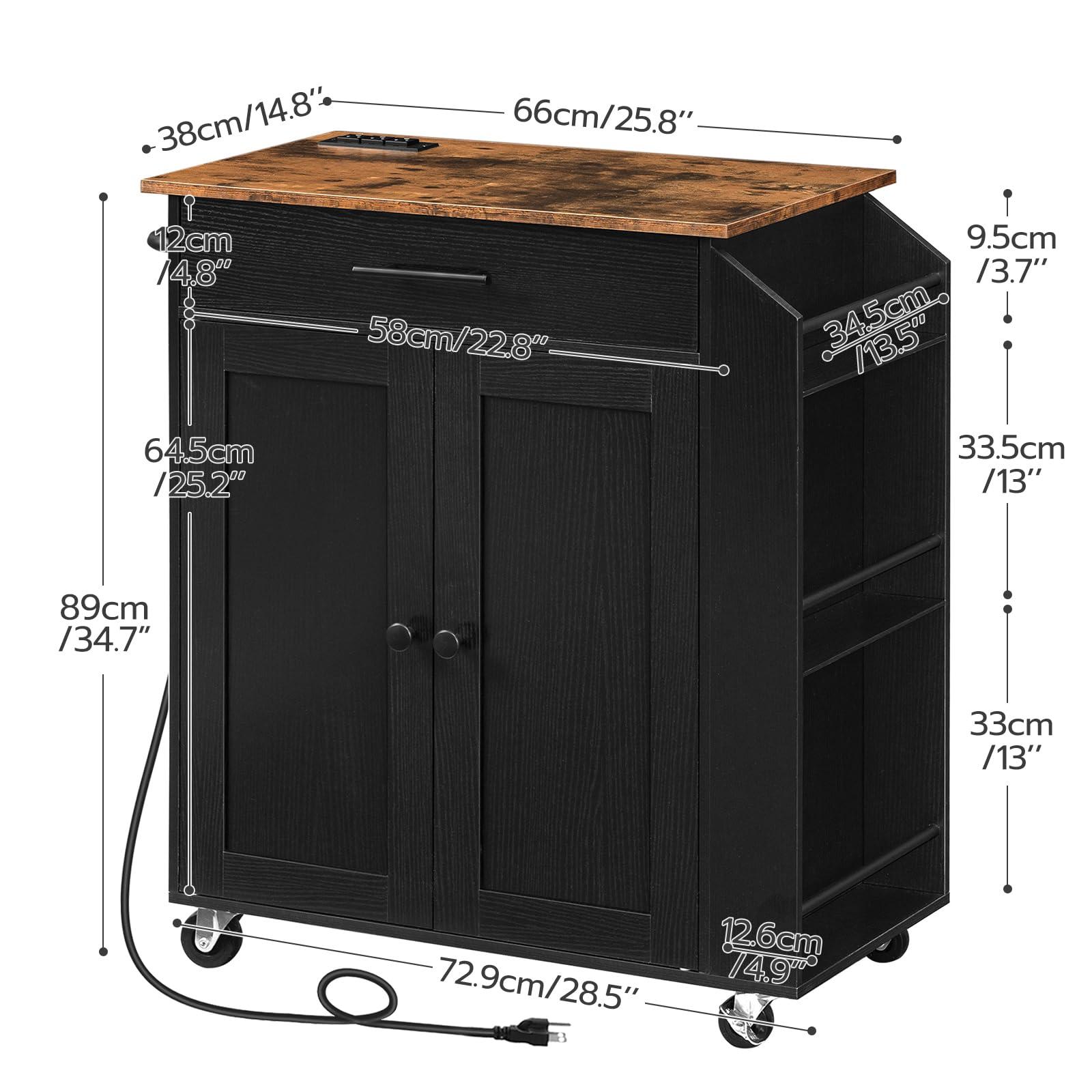 HOOBRO Kitchen Island with Power Outlet, Storage Island with Spice Rack and Drawer, Rolling Kitchen Cart on Wheels, for Home, Dining Room, Rustic Brown and Black - Image 3