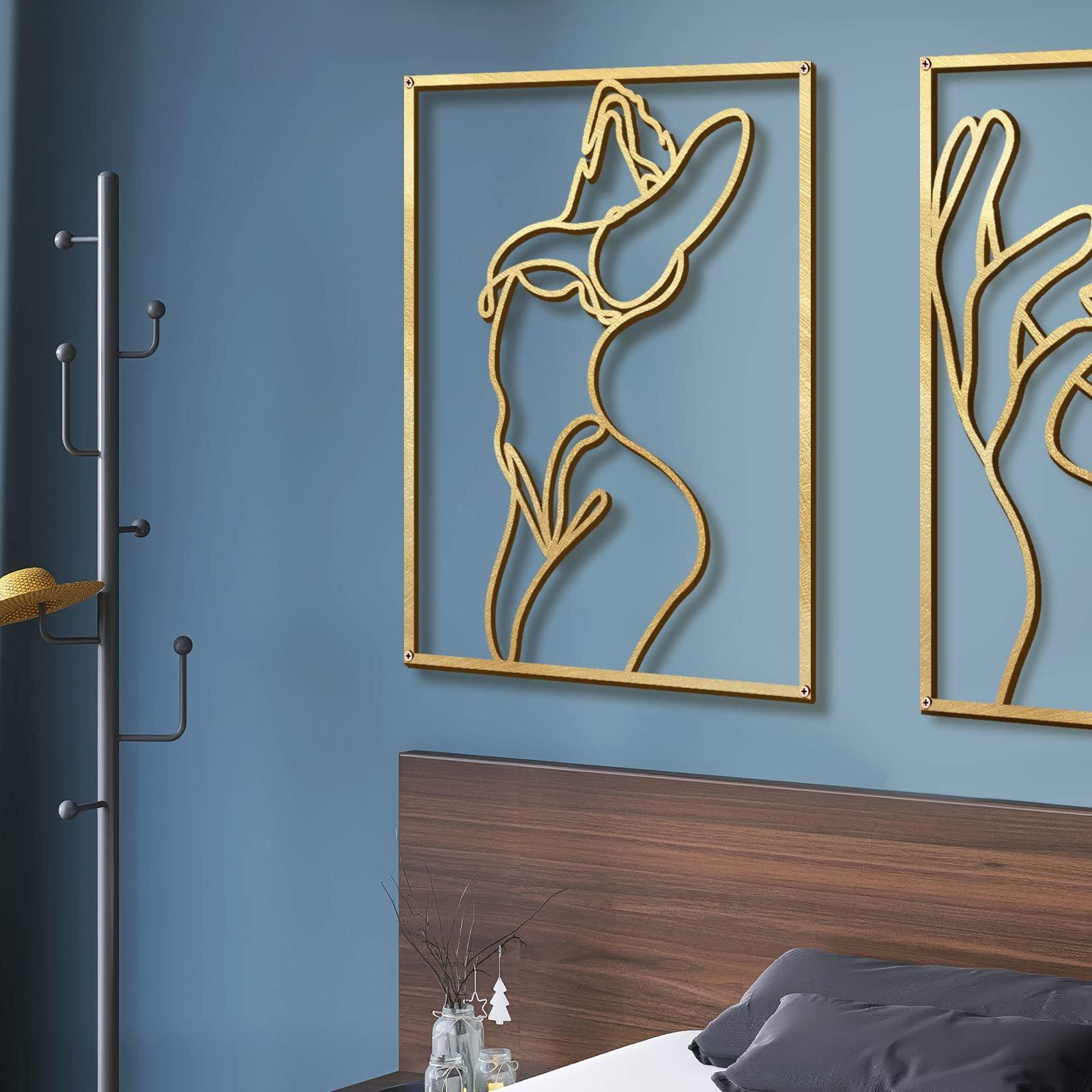 Glamativity 4 Pack Gold Wall Art Décor, Minimalist Décor Single Line Art Wall Décor, Real Metal Wall Art, Woman's Body Shape Abstract Wall Art (Gold Classic Style, M Size 17 x 11.8'') - Image 9