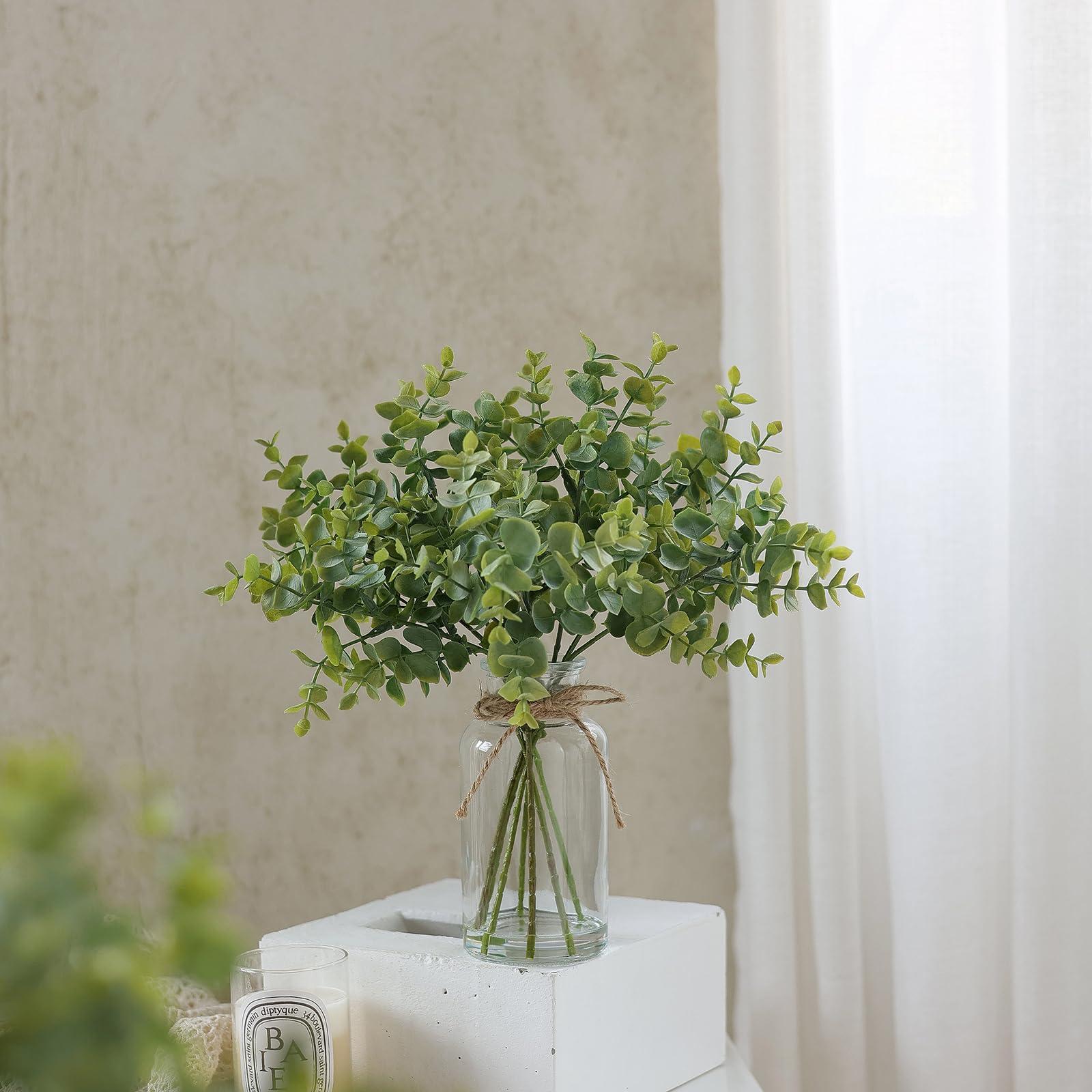 Zheart Fake Eucalyptus Stems in Glass Vase with Faux Water,14" Artificial Plants Eucalyptus Leaves for Shelf Desk Bathroom Farmhouse Room Coffee Table Home Decor (Sage Green) - Image 9