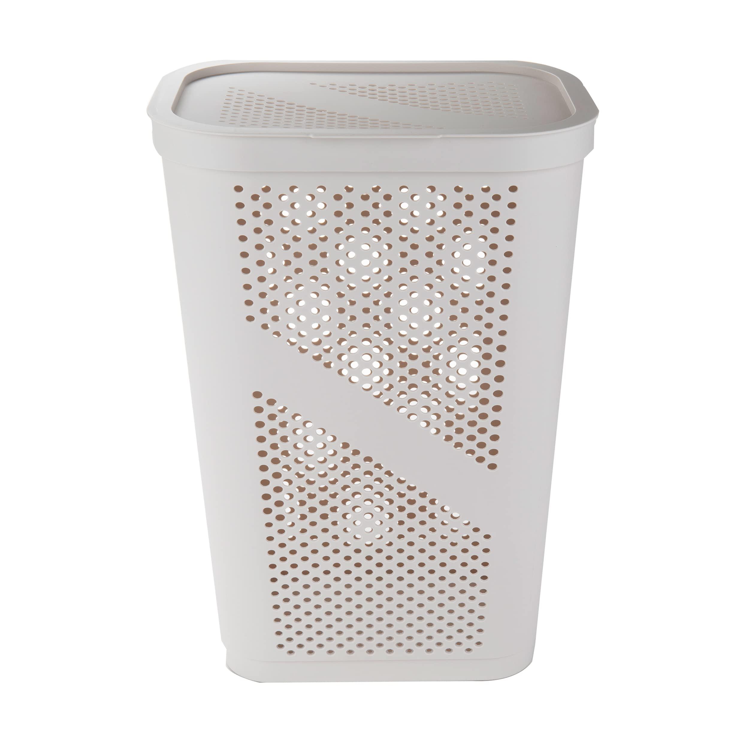 Mind Reader 60L Slim Laundry Hamper, Clothes Basket, Lid, Ventilated, Plastic, 17.25"L x 13.75"W x 23.5"H, Ivory - Image 5