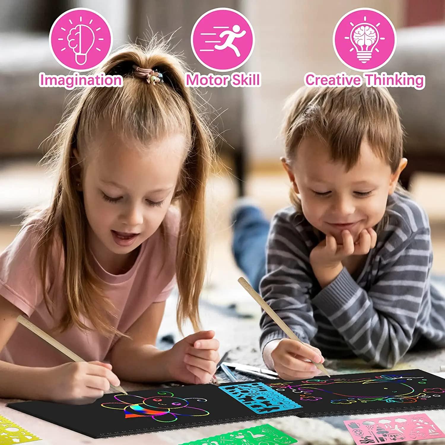 Smasiagon Scratch Paper Art Set for Kids: 2 Pack Scratch Off Arts Crafts Graduation Gifts for Kids Ages 3-12 Girls Boys Students Teens School Classroom Prizes Birthday Party Favor Games DIY Activity - Image 3