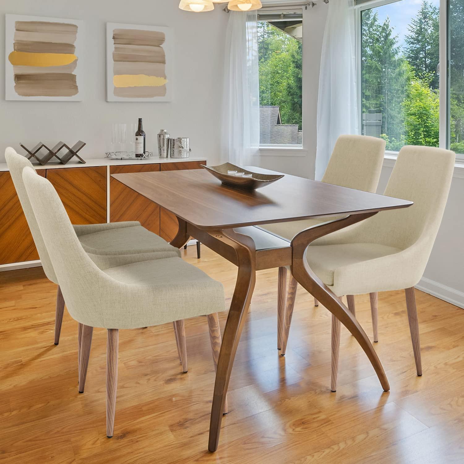 E&D FURNITURE Dining Chairs, Accent Living Room Chair Set of 2 Beige Kitchen and Dining Room Chairs with High Back 2 Pack Fabric Dining Chairs Sillas para Comedor Upholstered Dining Metal Leg Chairs - Image 2