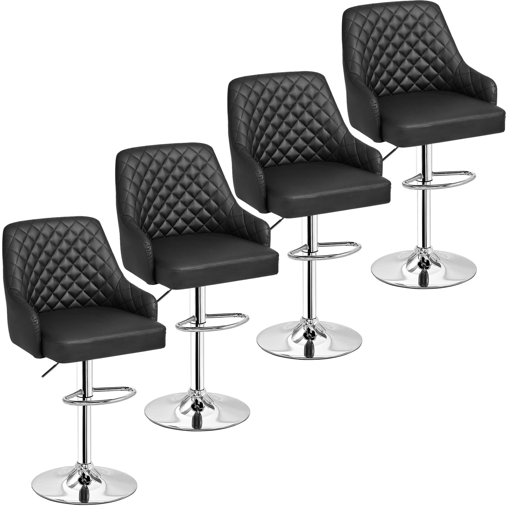 VECELO Bar Stools Set of 4, Adjustable Bar Stools with Back, Bar Height Stools for Kitchen Counter