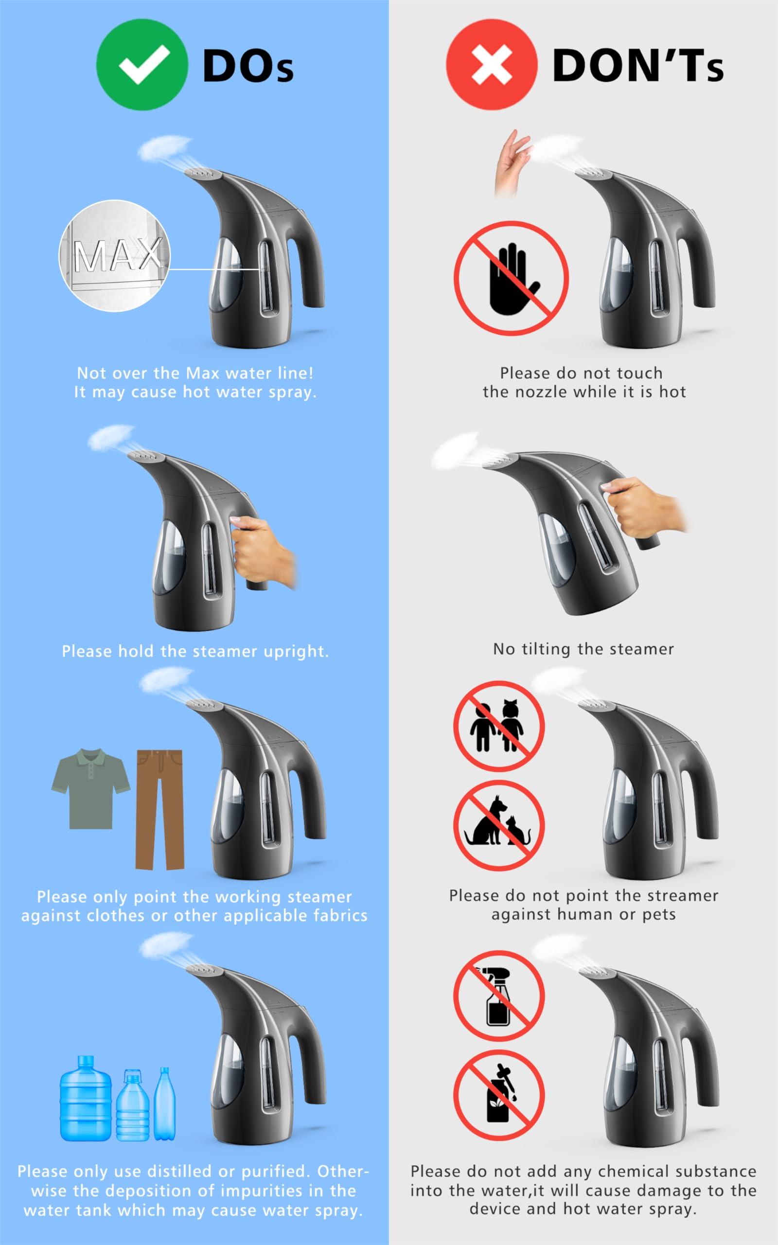 HiLIFE Steamer for Clothes, Portable Handheld Design, 240ml Big Capacity, 700W, Strong Penetrating Steam, Removes Wrinkle, for Home, Office(ONLY FOR 120V)-Black - Image 7