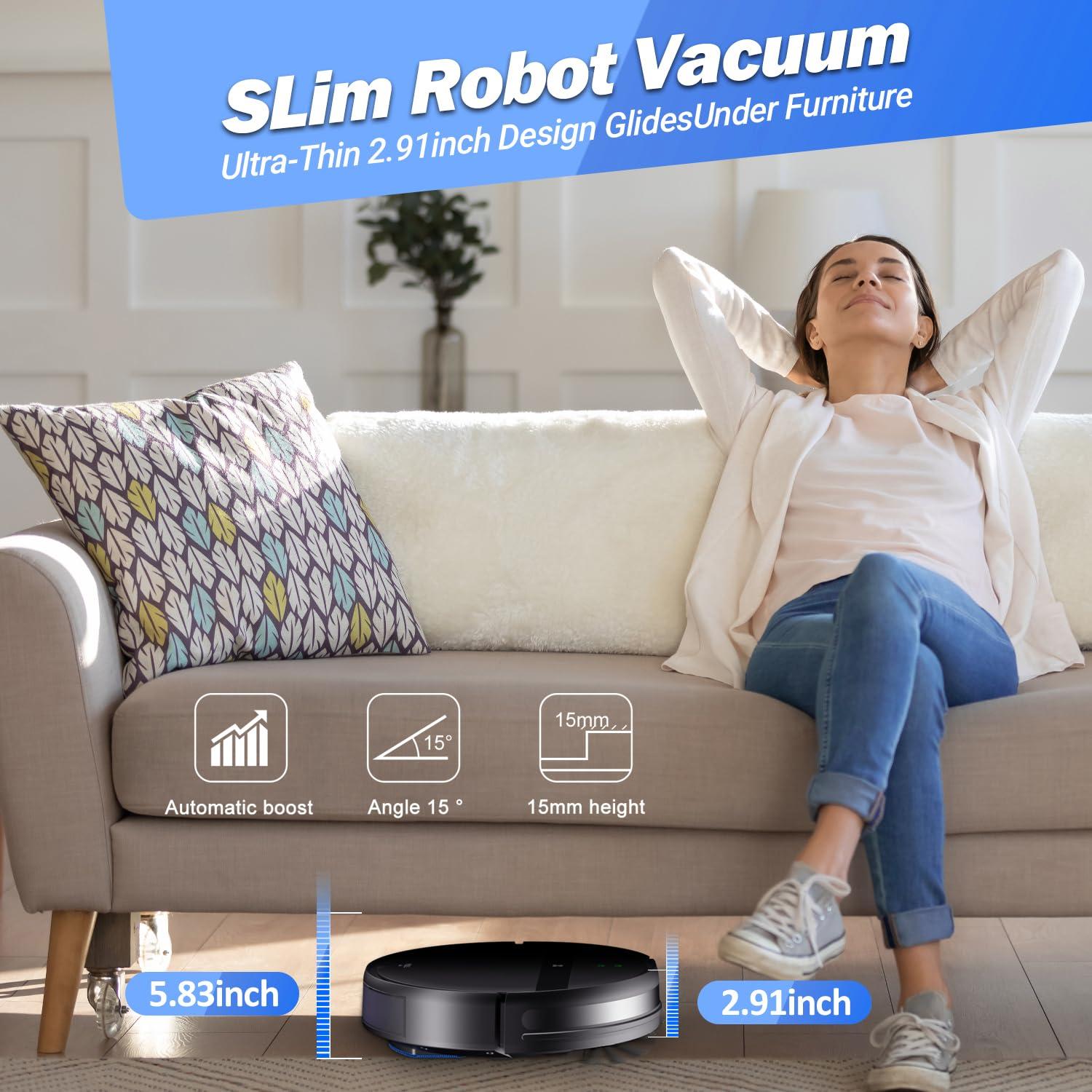 Kilgone Robot Vacuum and Mop Combo for Large Homes & Pet Hair – Smart App/Voice, 2300Pa Sucktion, 120Min Clean, Ultra-Thin 2.87" Design - Image 6