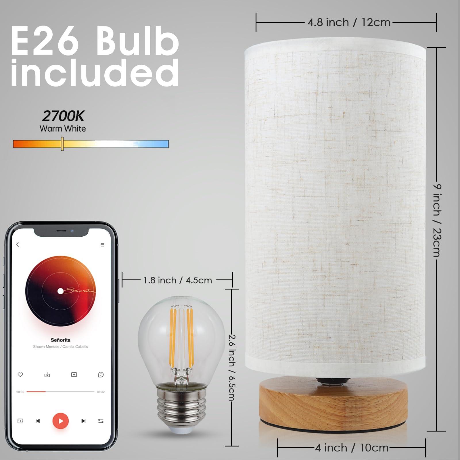 Small Bedside Night Table Lamp for Bedroom, Minimalist Nightstand Lamp with Round Fabric Linen Shade, Study Reading Desk Lamp for Kids Room, Living Room, College Dorm, Home, Office - Image 6