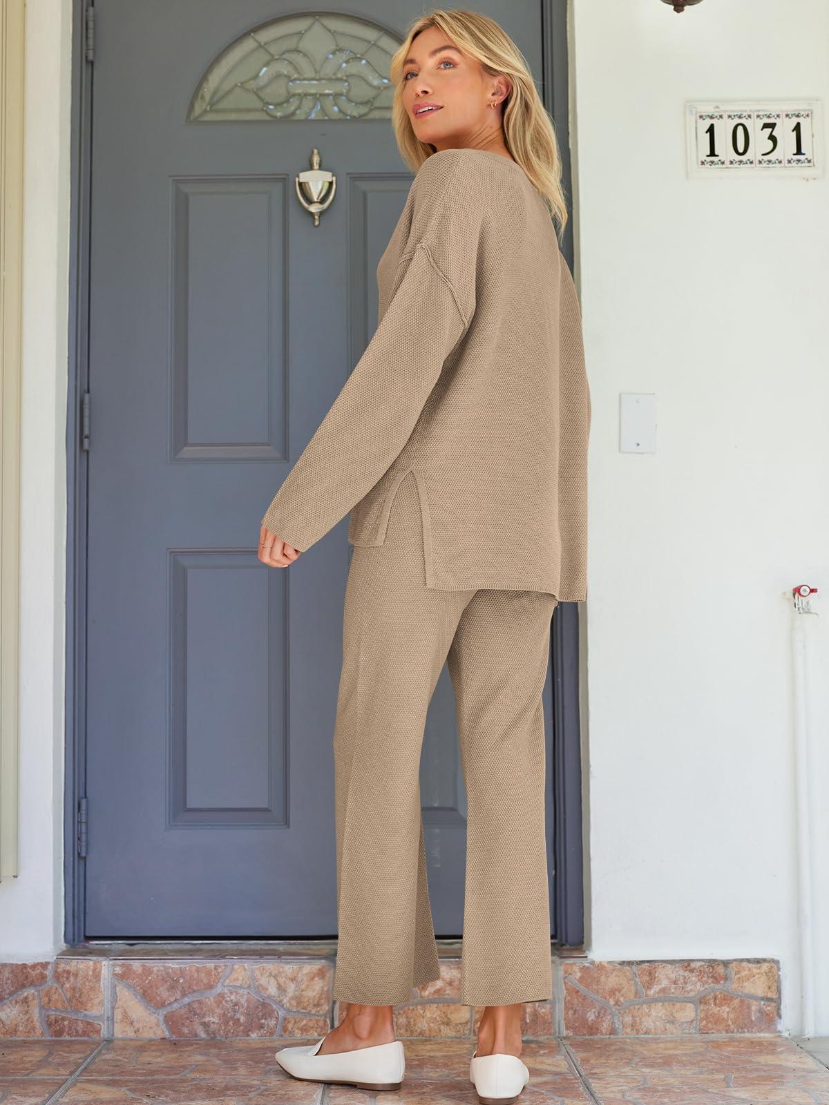 LILLUSORY Women's 2 Piece Lounge Sets Oversized Slouchy Matching Cozy Knit Sets - Image 5