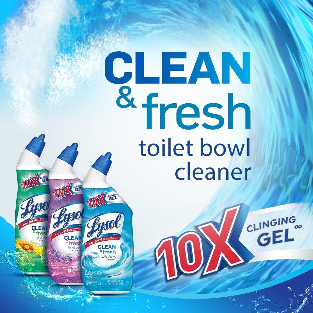 Lysol Toilet Bowl Cleaner Gel, For Cleaning and Disinfecting, Stain Removal, Forest Rain Scent, 24oz - Image 3