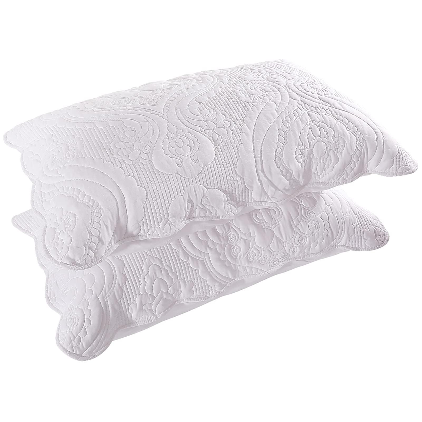 BOSOWOS Quilted Pillow Shams Set of 2, Decorative Microfiber Queen Bed Pillow Shams, Soft Breathable Pillow Covers with Envelope Closure (White, 2Pcs:20 x 30inch)