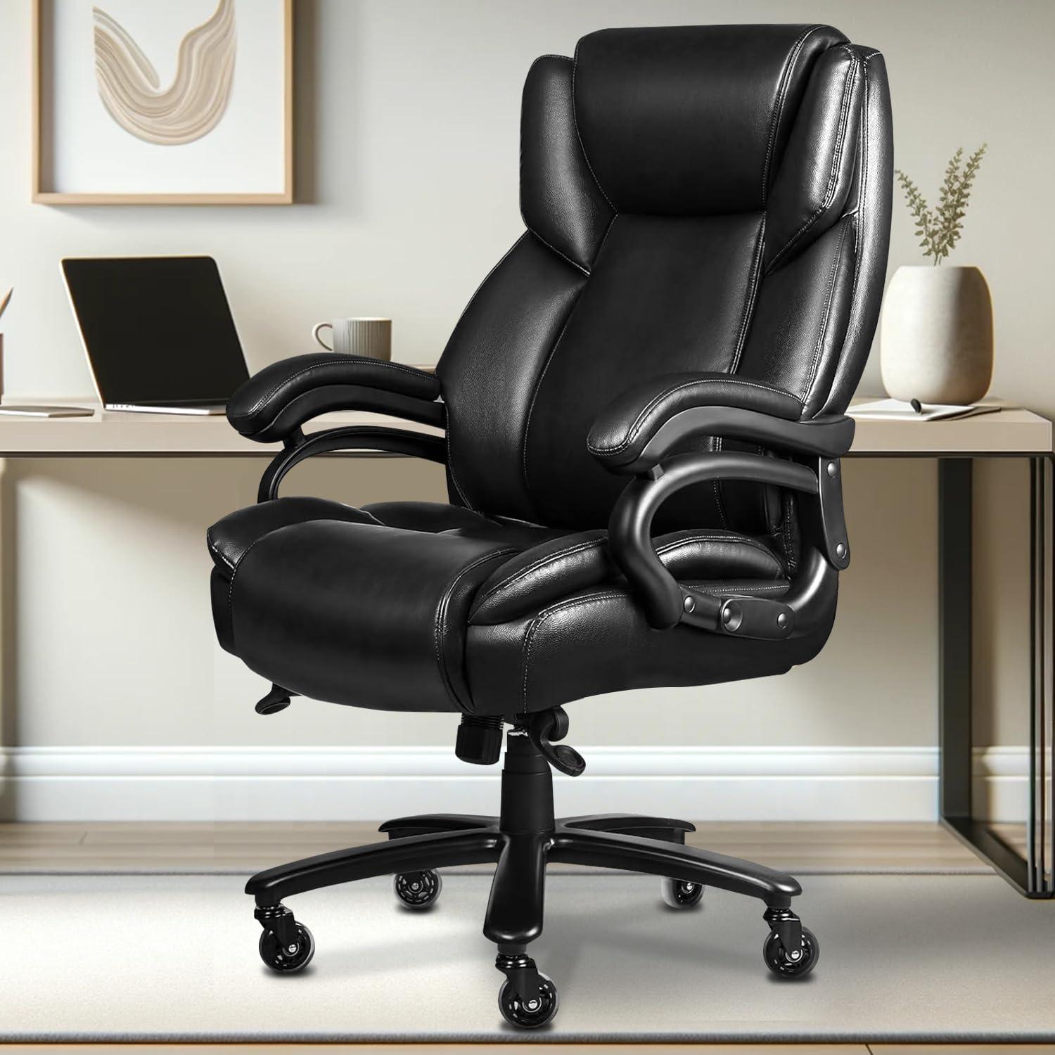 Indulgear 500lbs Big and Tall Office Chair, Heavy Duty Office Chair for Heavy People, High Back Executive Desk Chair with Adjustable Lumbar Support, Quiet Rubber Wheel - Image 2