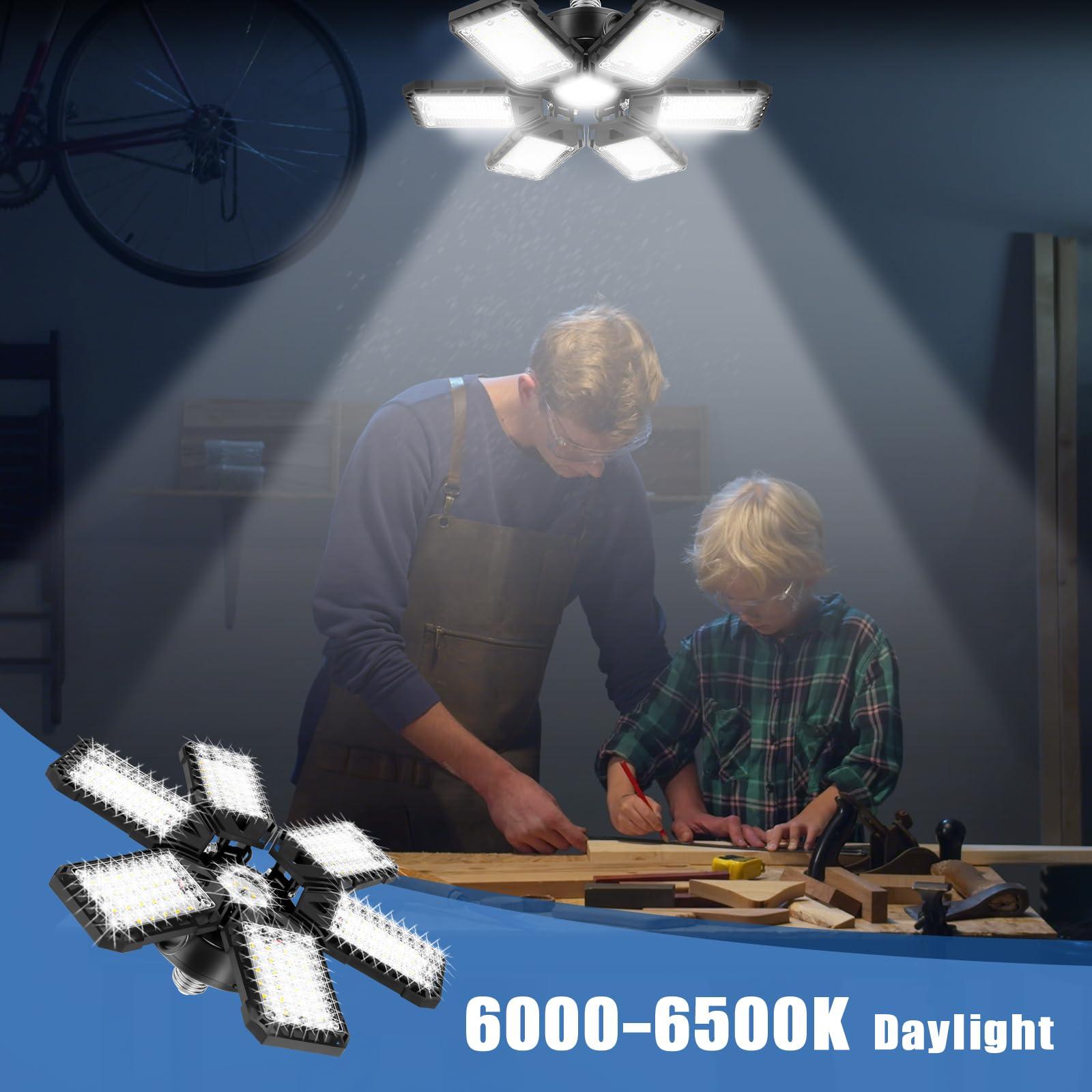 LED Garage Lights Bulb 2 Pack 180W 18000LM 6500K Led Shop Light with 6 Plus 1 Deformable Panels Basement Barn Ceiling Lights for E26/E27 - Image 6