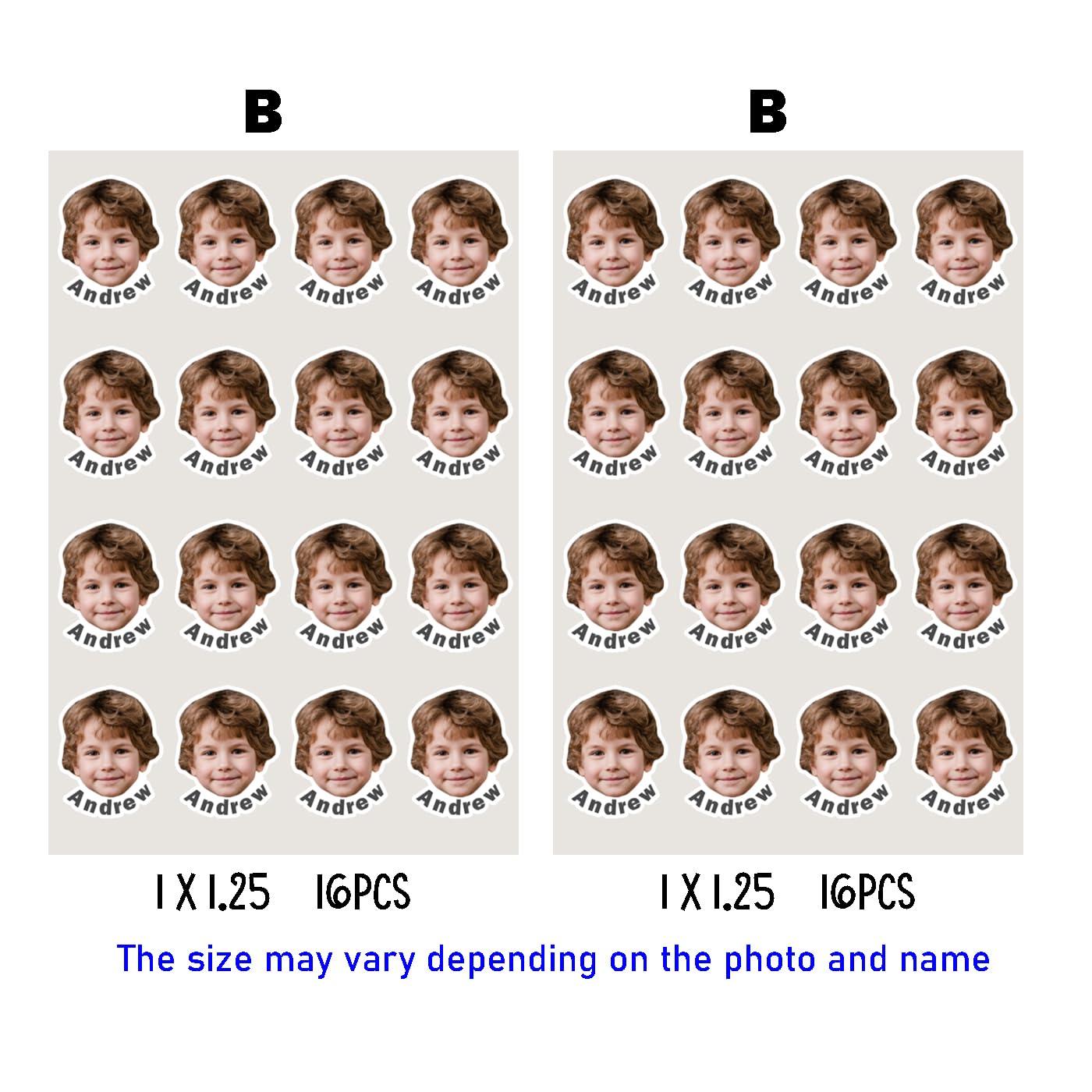 JJJ Design 32 pcs Personalized Face Stickers with name - Portrait Face Photo Stickers for Water Bottles, Lunch Boxes, Phone Cases -Holographic Waterproof Dishwasher Safe (BB) - Image 2
