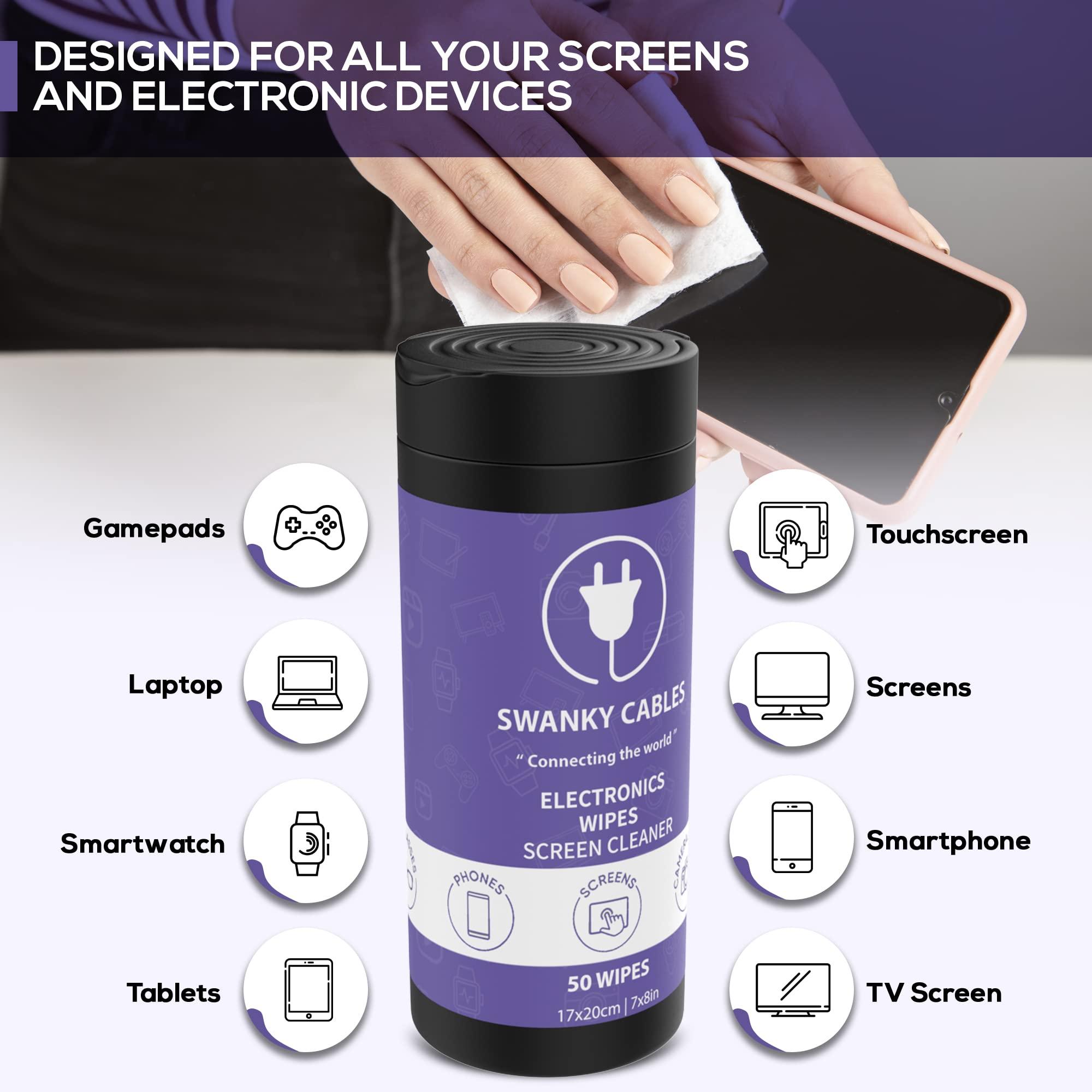 Swanky Cables Screen Cleaner Wipes: Electronic Wipes for Screens - Computer Screen Wipes for Lens, Phone, Tv Screen and Monitor Cleaning - Tech Wipes & Microfiber Cloth (Canister, 200 Count) - Image 2