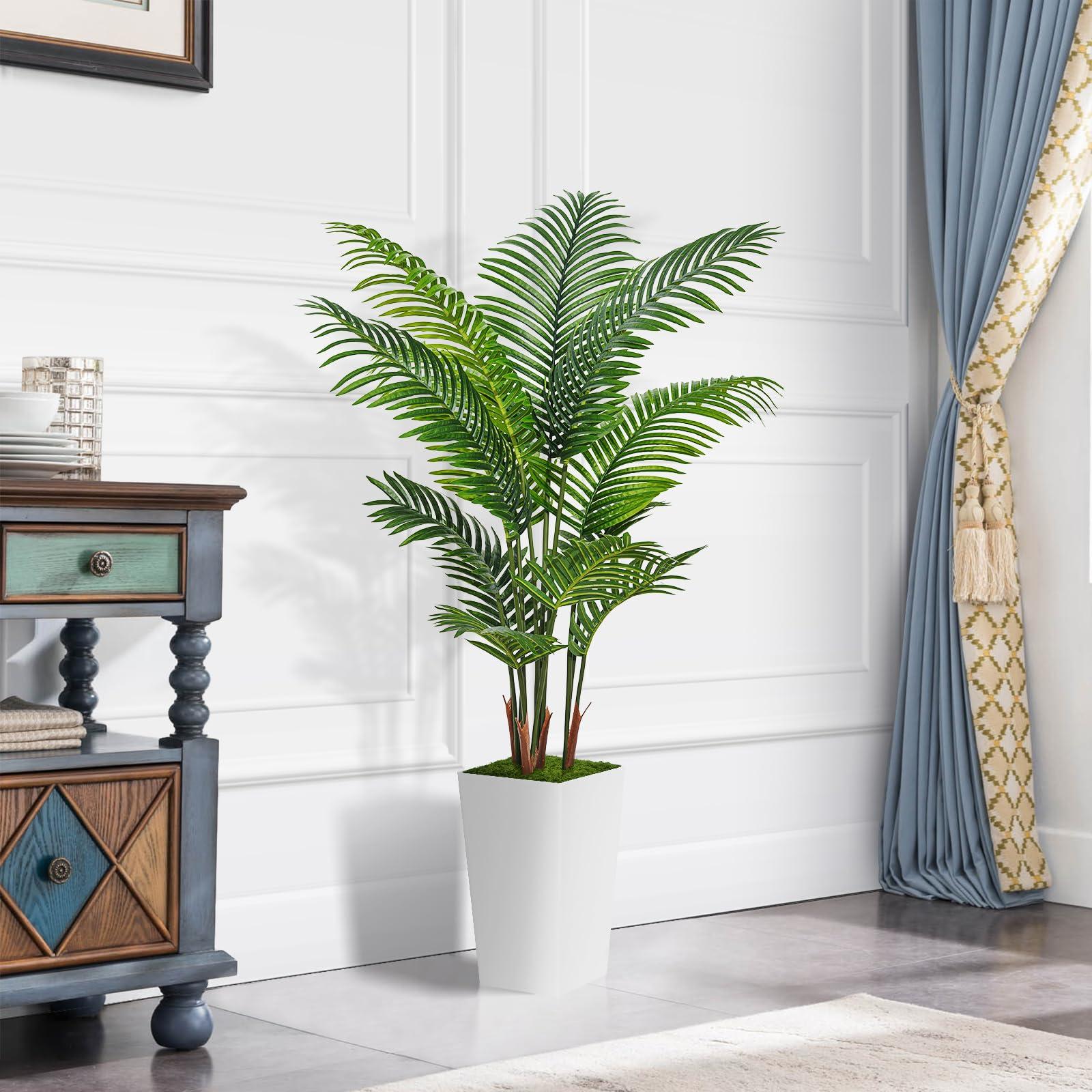 ASTIDY Artificial Palm Tree 5FT - Fake Tree with White Tall Planter - Faux Tropical Areca Floor Plant in Pot - Artificial Silk Plant for Home Office Living Room Decor Indoor - Image 2