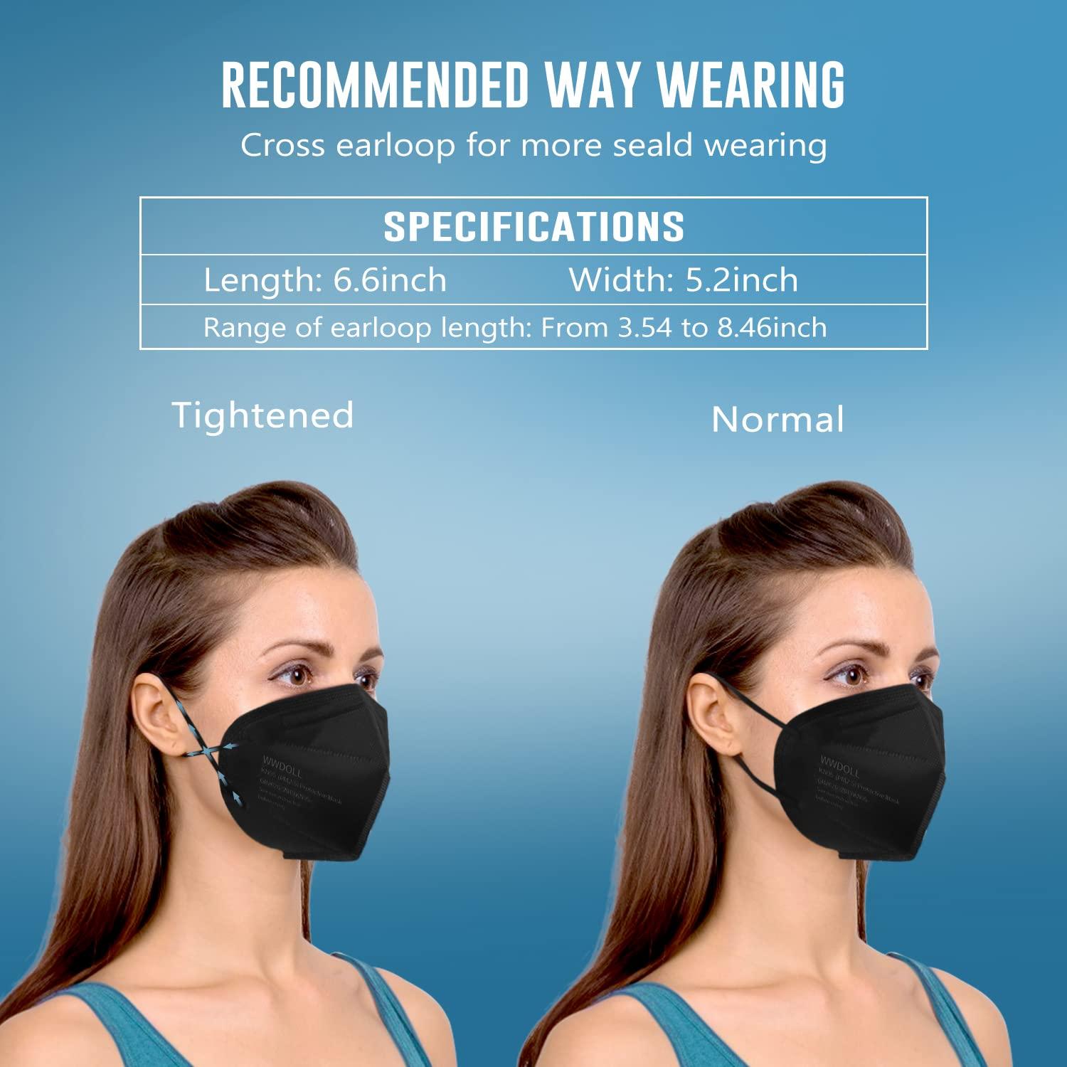 WWDOLL KN95 Face Masks 50 Pack, 5-Layer Breathable Disposable Respirator Mask for Adult Black - Image 4