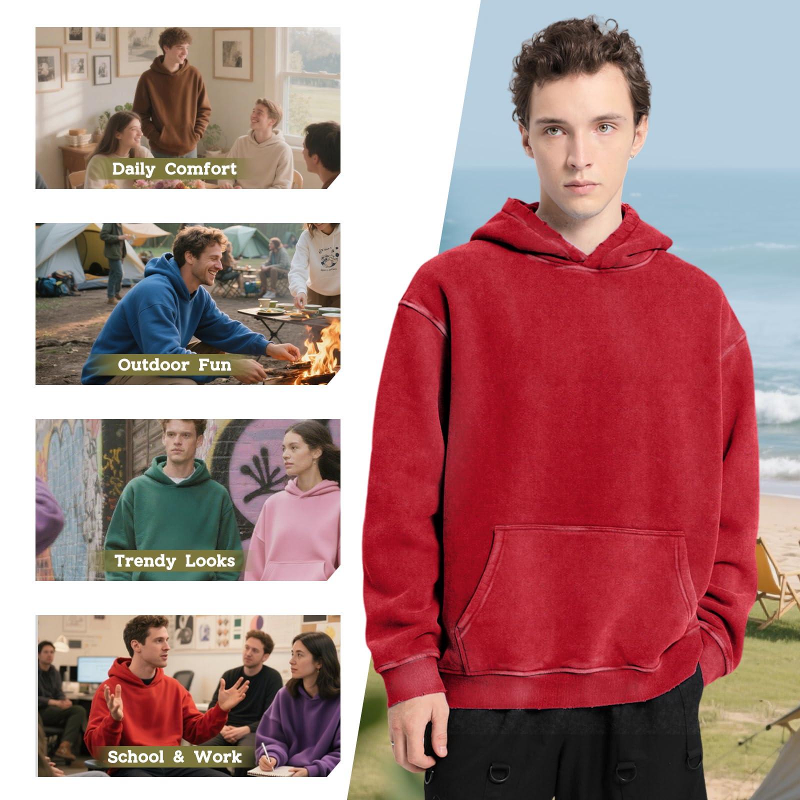 Dnzzs Men's Oversized Acid Wash Hoodies Heavyweight Cotton Fleece Sweatshirt Loose Fit Fall Winter Casual Streetwear Pullover - Image 3