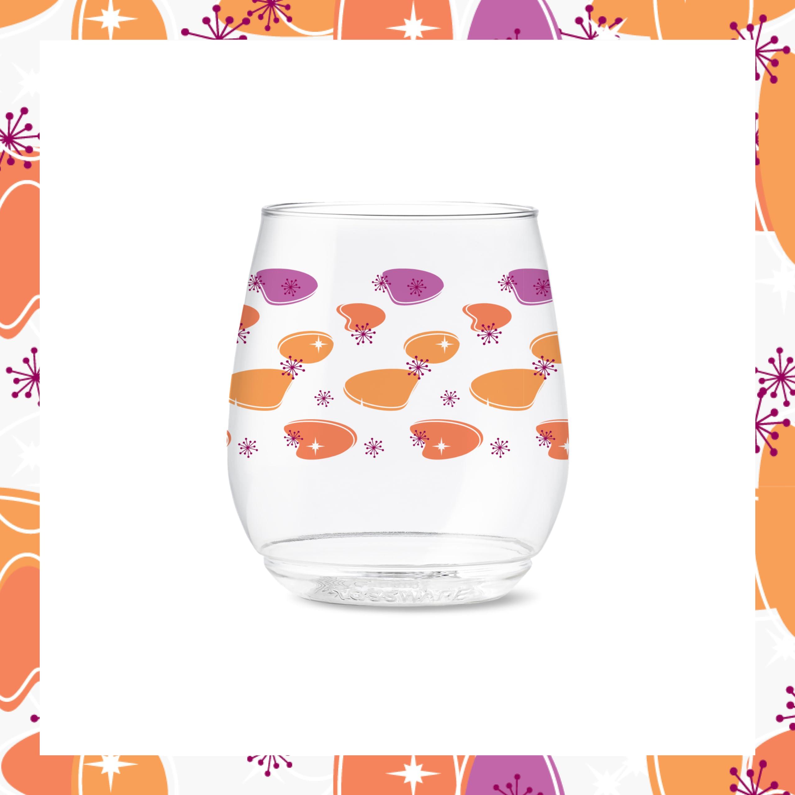 TOSSWARE POP 14oz Vino Mid-Century Retro Series, SET OF 6, Premium Quality, Recyclable, Unbreakable & Crystal Clear Plastic Printed Glasses - Image 4