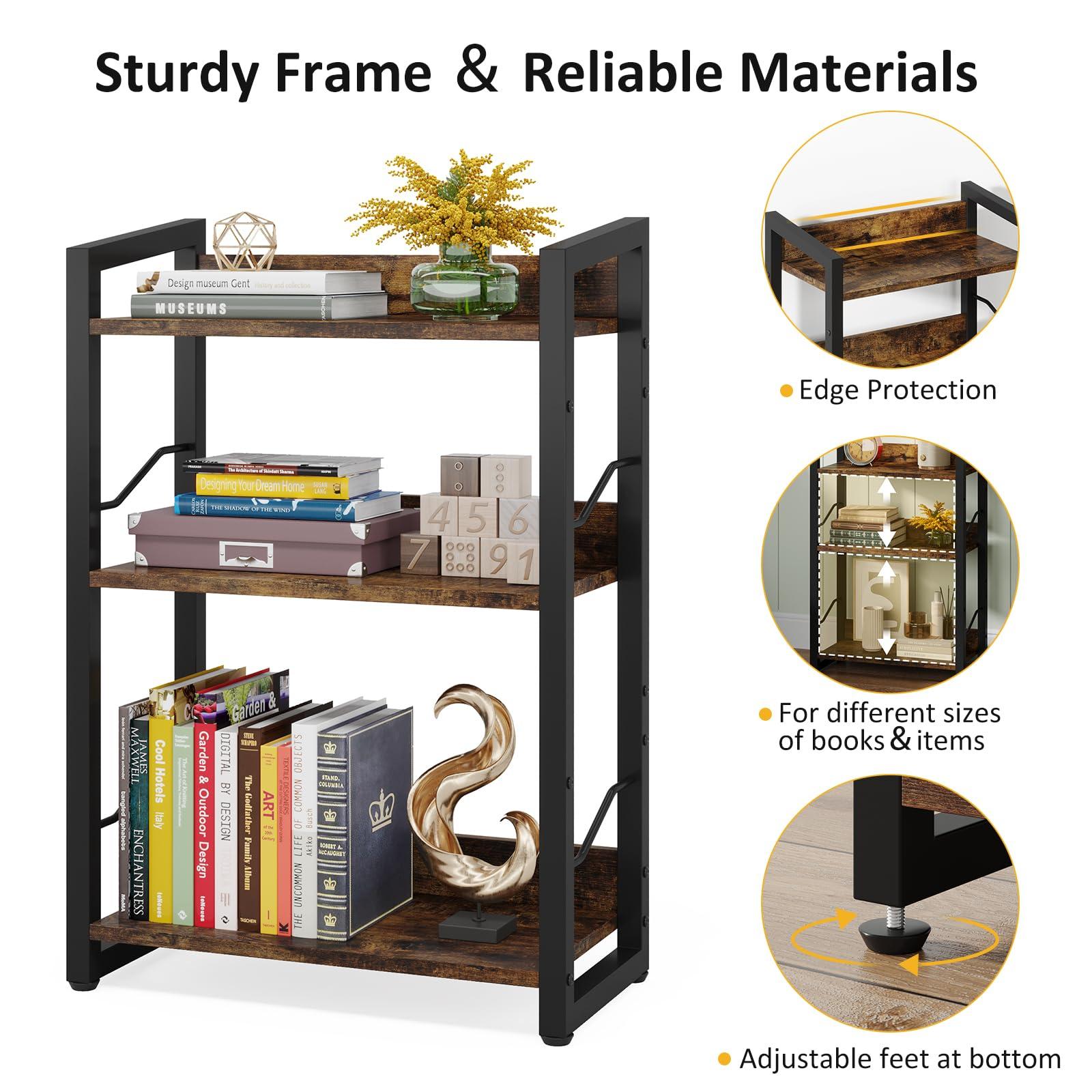 Hosfais Book Shelf Small Bookshelf: 3-Tier Wood Bookcase Industrial Bookshelf with Edge Protection Metal Narrow Bookcase Storage Organizer Display Rack for Bedroom Home Office (Rustic Brown) - Image 6