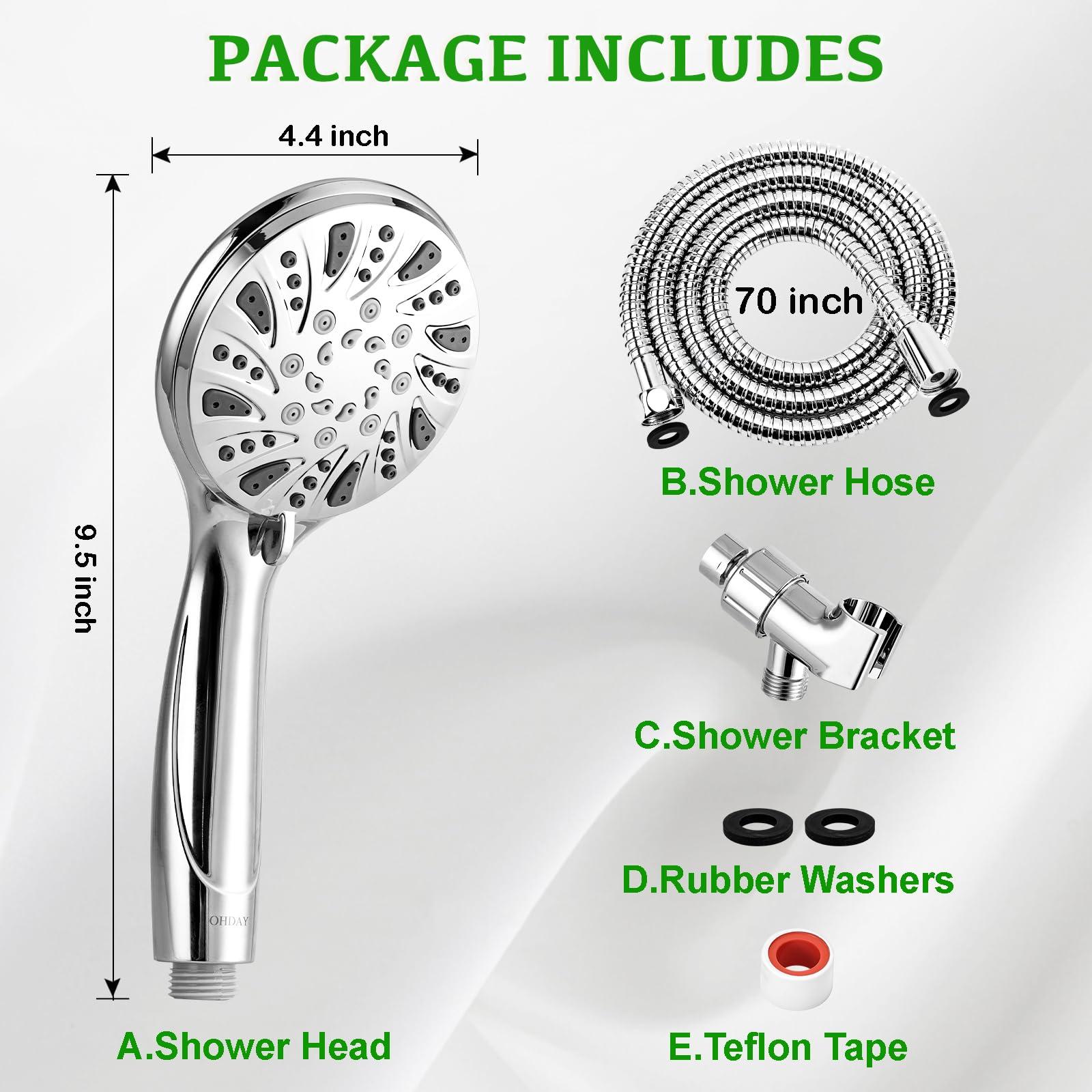 High Pressure Shower Head with Handheld - OHDAY® 6-Mode Powerful Showerhead with 70'' Stainless Steel Hose, Adjustable Bracket and Built-in Power Wash to Clean Tub Tile Pets Bathroom Corner - Image 2