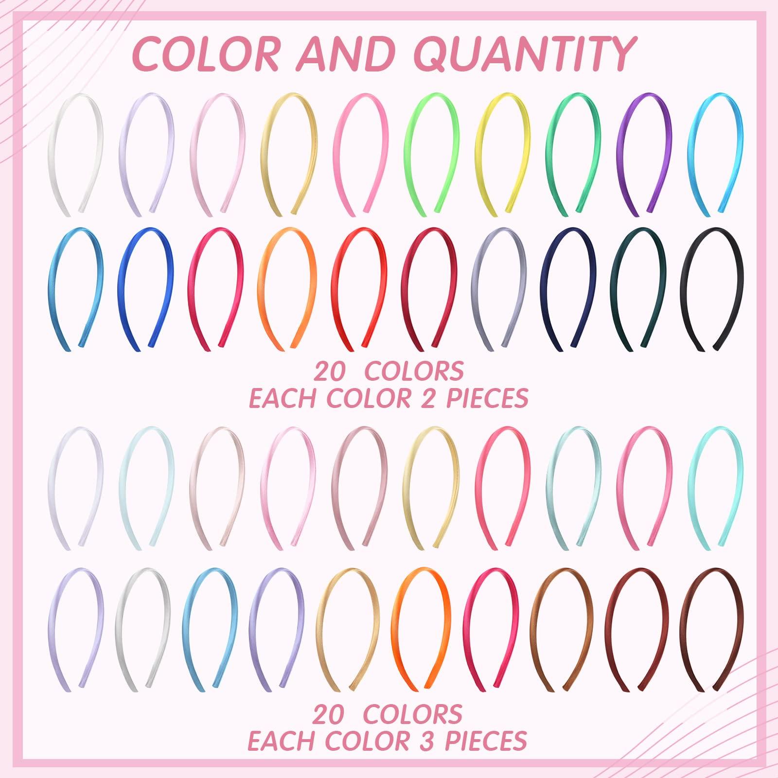 XunYee Satin Covered Headbands for Women - 100 Pieces 0.4 Inch Width Colorful Thin Plain Hairbands (Multi Colors) - Image 3