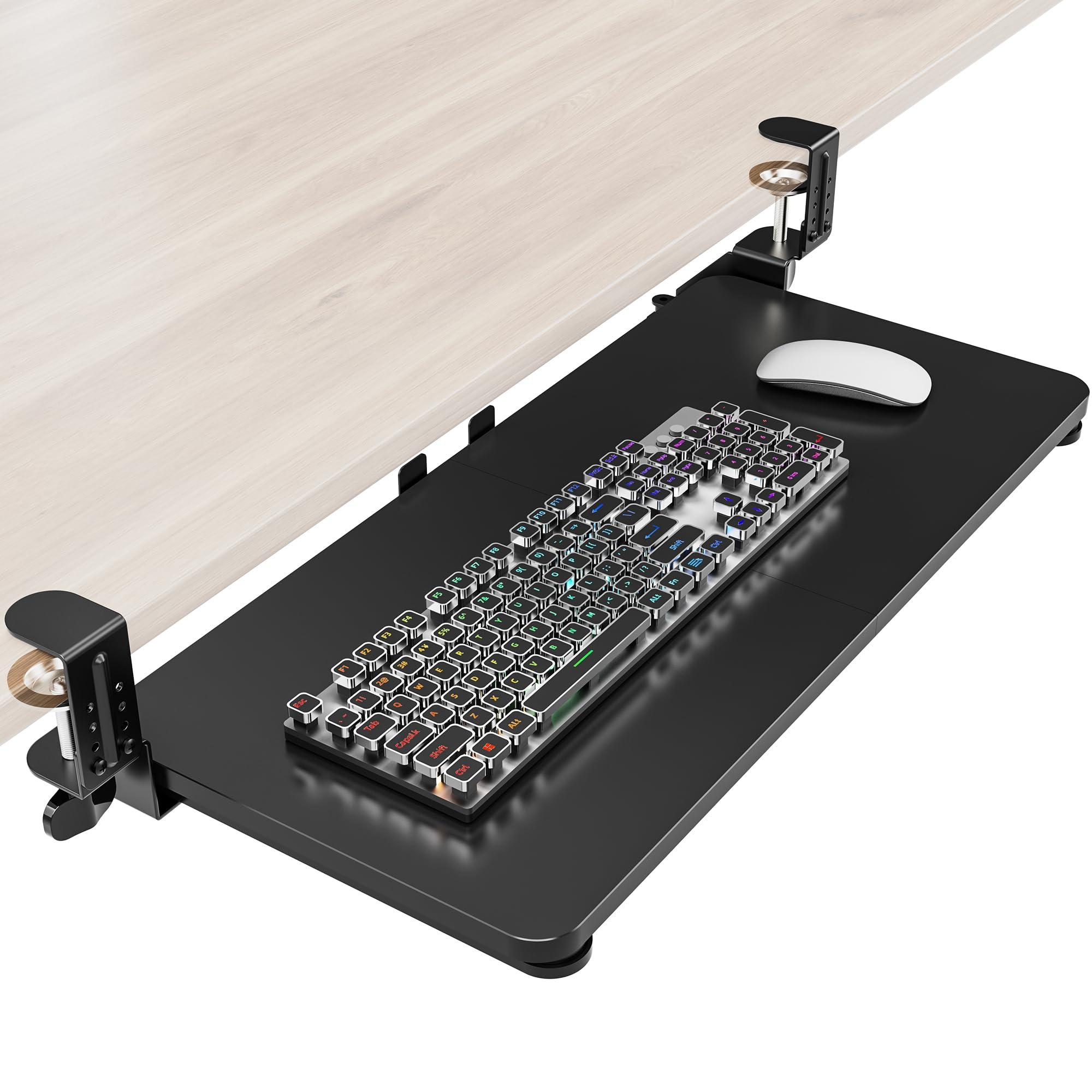 Zontera Ergonomic Keyboard Tray Under Desk, Pull Out with Adjustable C-clamp, 25.6 x 11.8 Inch Slide Out Computer Keyboard Drawer Mouse Tray for Typing, Large & Black