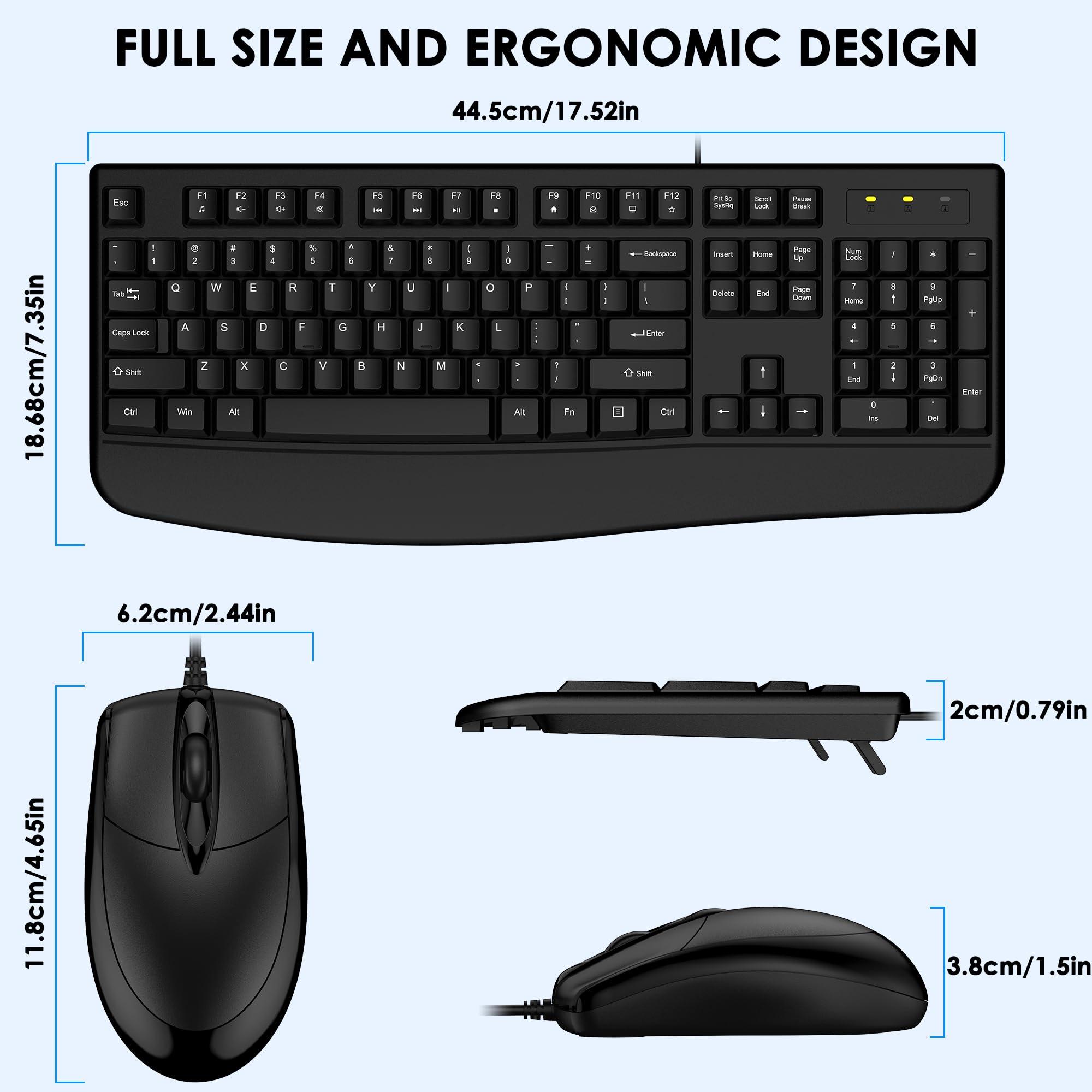 Wired Keyboard and Mouse Combo, EDJO Ergonomic Full-Sized Computer Keyboard with Palm Rest and Optical Wired Mouse for Windows, Mac Computer/Laptop/Desktop-Upgraded - Image 6