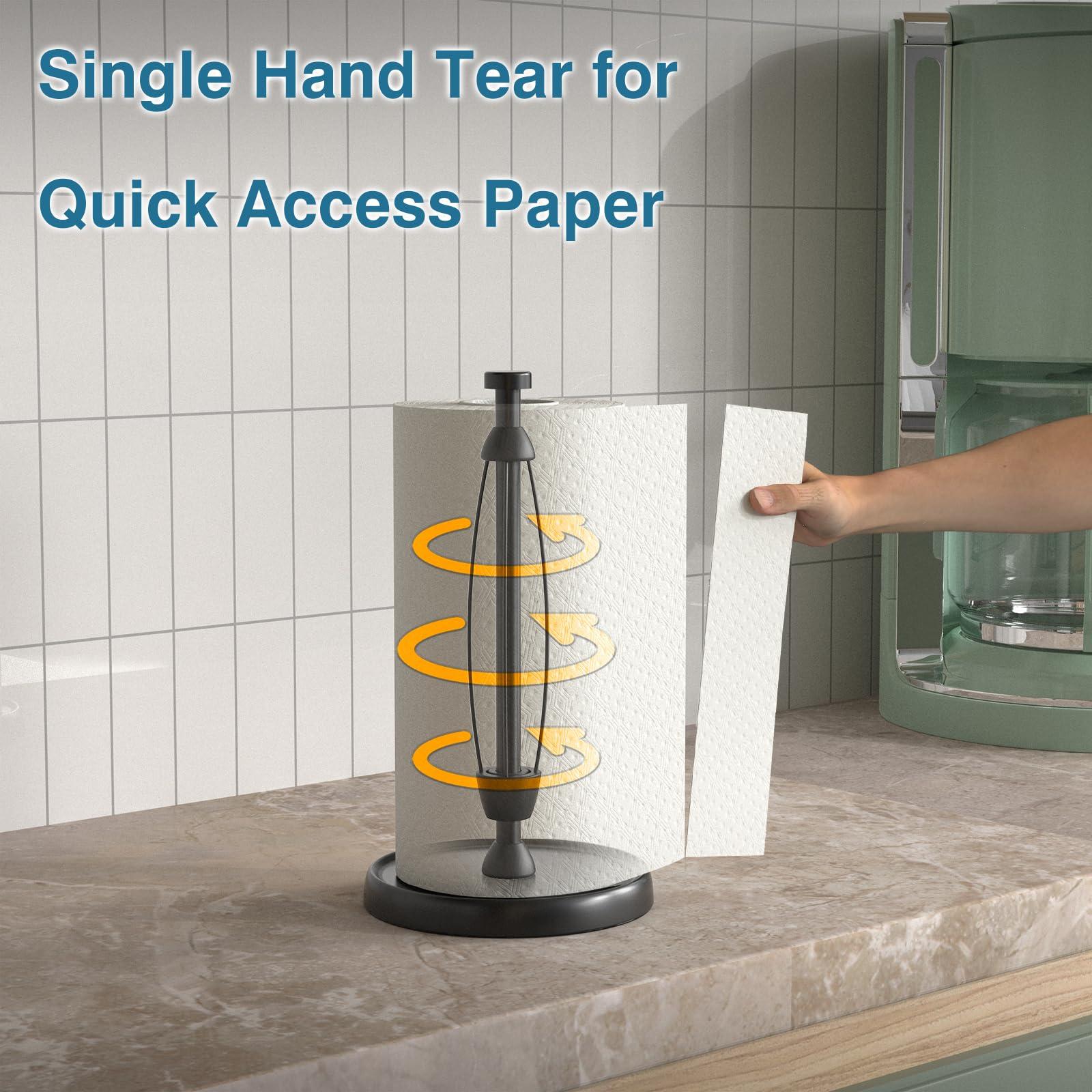 Paper Towel Holder Countertop, One-Handed Tear, Stainless Steel, Weighted Base, Black, Paper Towel Roll Holder Stand with Ratchet Mechanism for Kitchen Bathroom Farmhouse Essentials Decor Accessories - Image 5