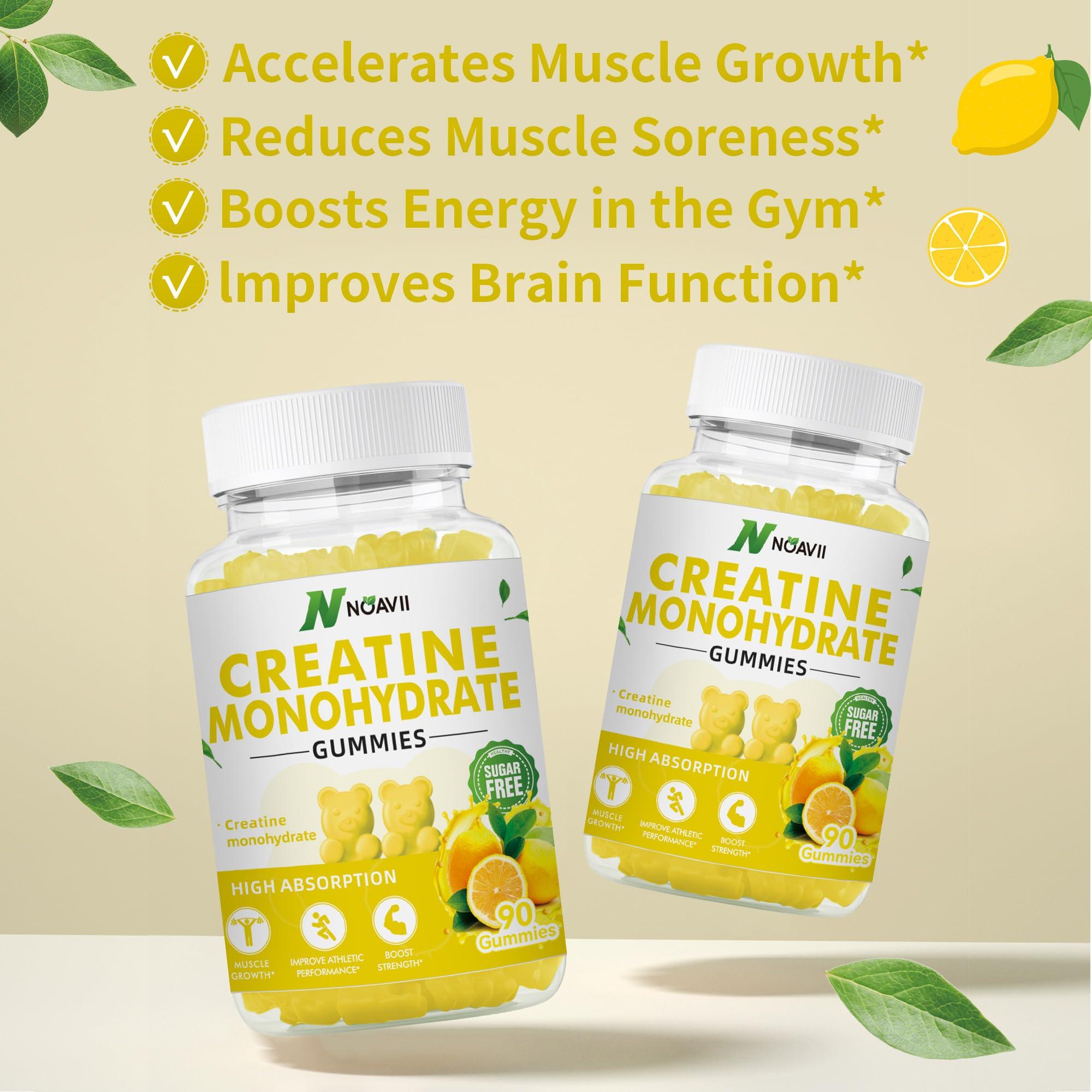 NOAVII Creatine Monohydrate Gummies 5000mg for Men & Women, Chewables Creatine Monohydrate for Muscle Strength, Muscle Builder, Energy Boost, Pre-Workout Supplement-90 Lemon Gummies - Image 2