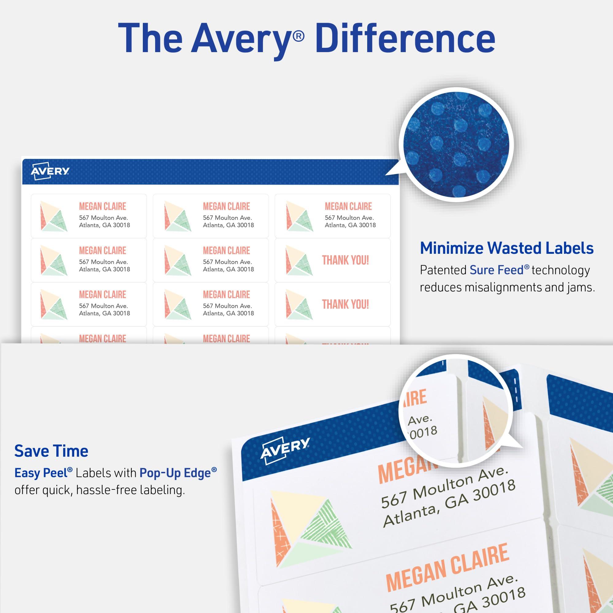Avery Easy Peel Printable Address Labels with Sure Feed, 1" x 2-5/8" Customizable Stickers, White, 750 Blank Mailing Labels, Great for Mailing, Shipping, and More (8160) - Image 4