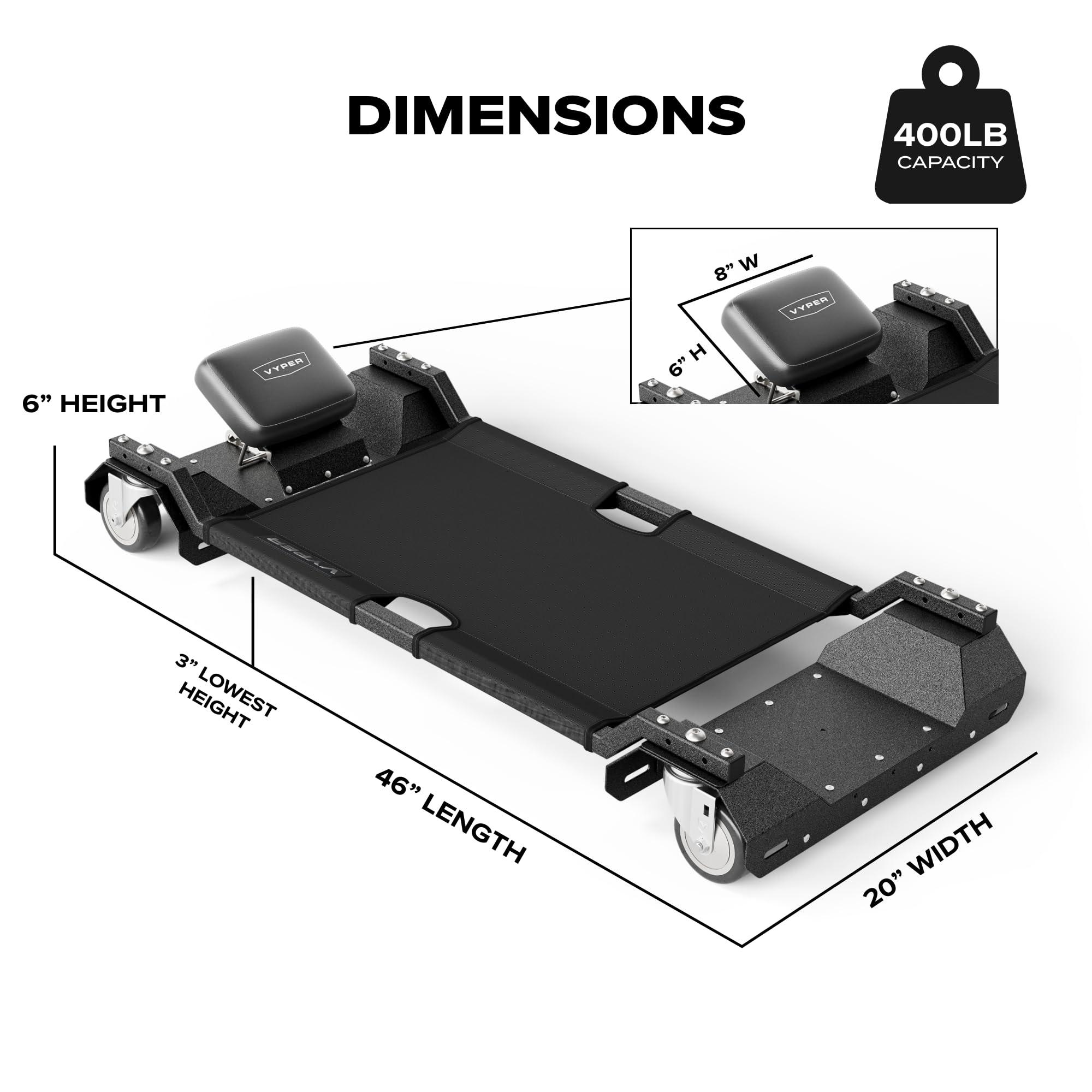 Vyper Lay-Down Automotive Creeper - 46", 400 lb Capacity with Puncture Proof Fabric and Adjustable Headrest, Comfortable, Heavy Duty Mechanics Creeper - Image 3