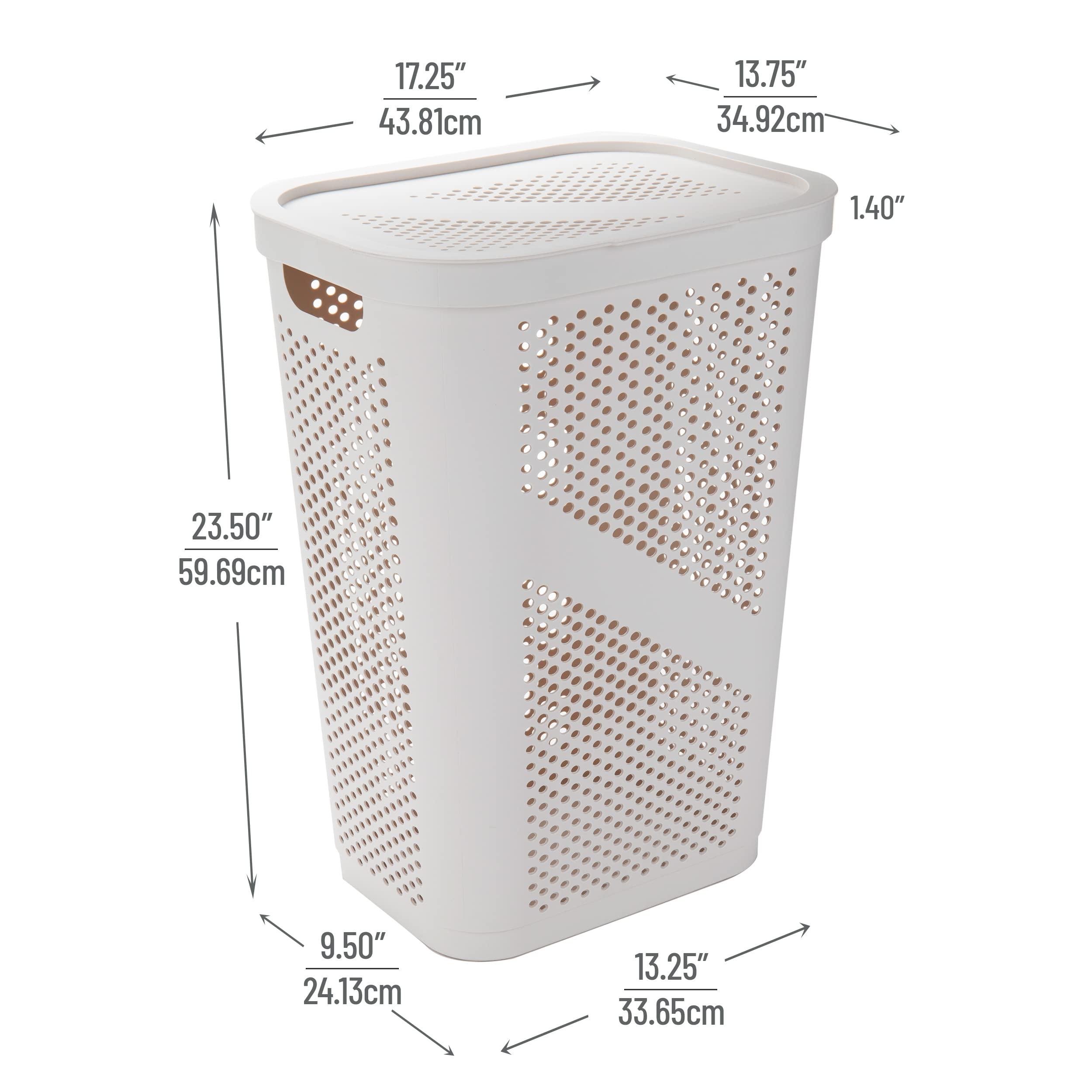 Mind Reader 60L Slim Laundry Hamper, Clothes Basket, Lid, Ventilated, Plastic, 17.25"L x 13.75"W x 23.5"H, Ivory - Image 3