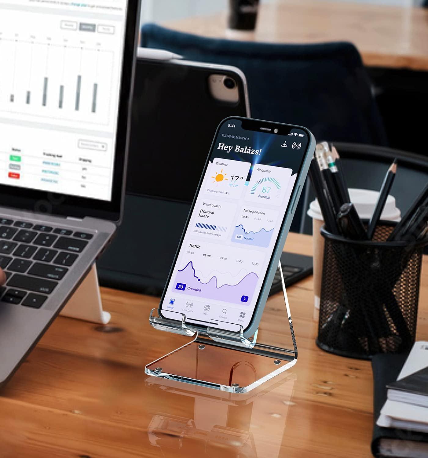 Crpich Acrylic Cell Phone Stand, Portable Phone Holder, Clear Phone Stand for Desk, Compatible with Phone16 15 14 13 12 Pro Max 11 Xr Plus SE, Switch, Android Smartphone, Pad, Desk Accessories, 2 Pack - Image 6